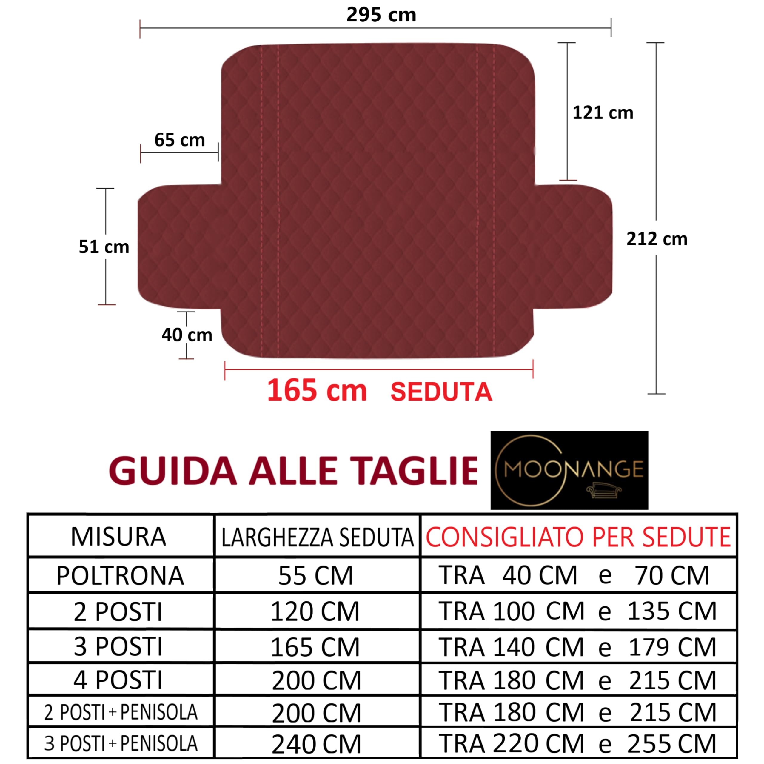Moonange - Copridivano 3 Posti - Copridivano con Braccioli - Seduta 165 cm - Impermeabile - Reversibile - Antiscivolo - Antimacchia - Antigraffio - Antipelo - Copridivano moderno - Tortora Scuro