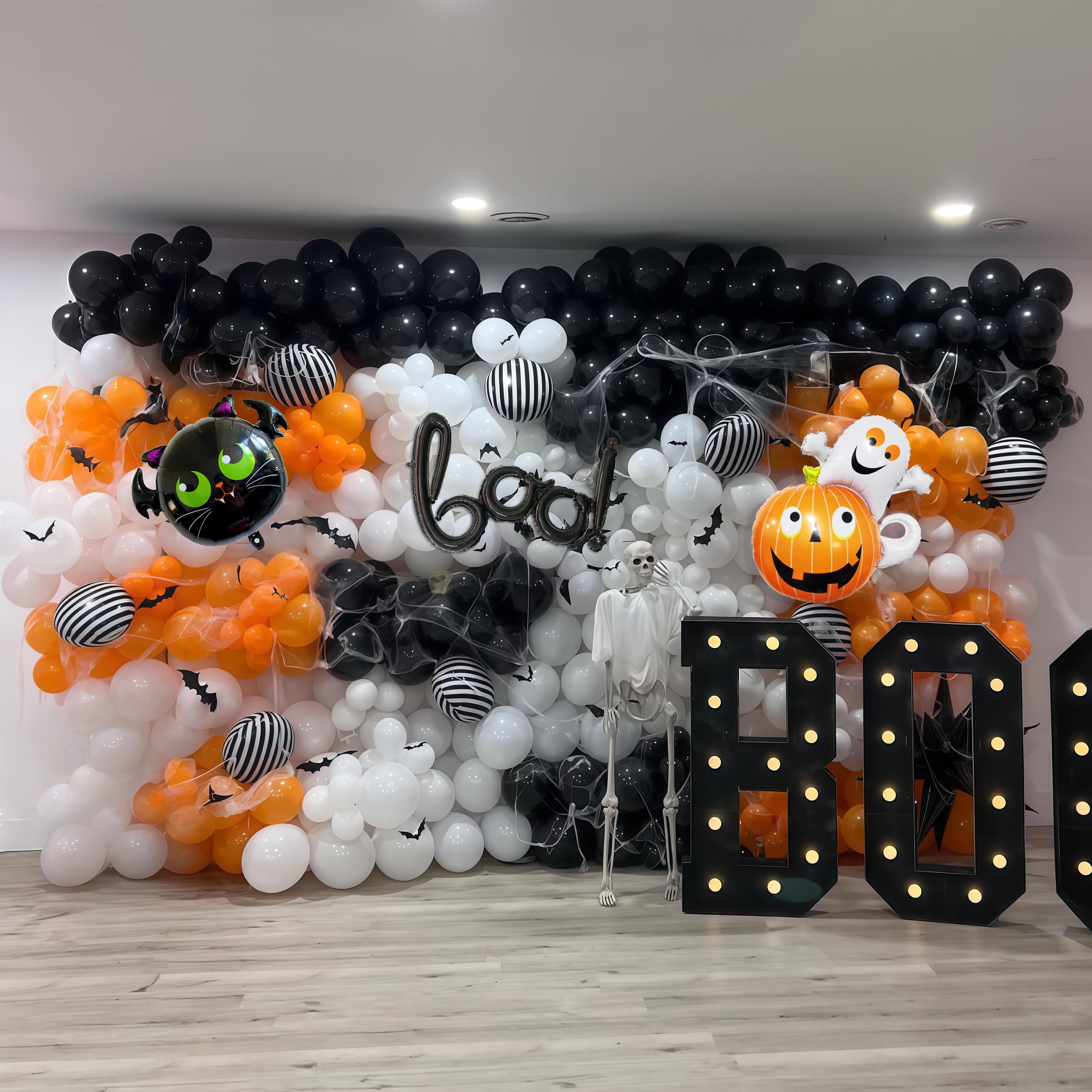 Halloween Party Deko Luftballon Girlande mit boo, Orange Schwarz Ballons Girlande mit Kürbis Geister Fledermaus für Halloween Geburtstag Süßes oder Saures Party Innen und Außen Dekoration