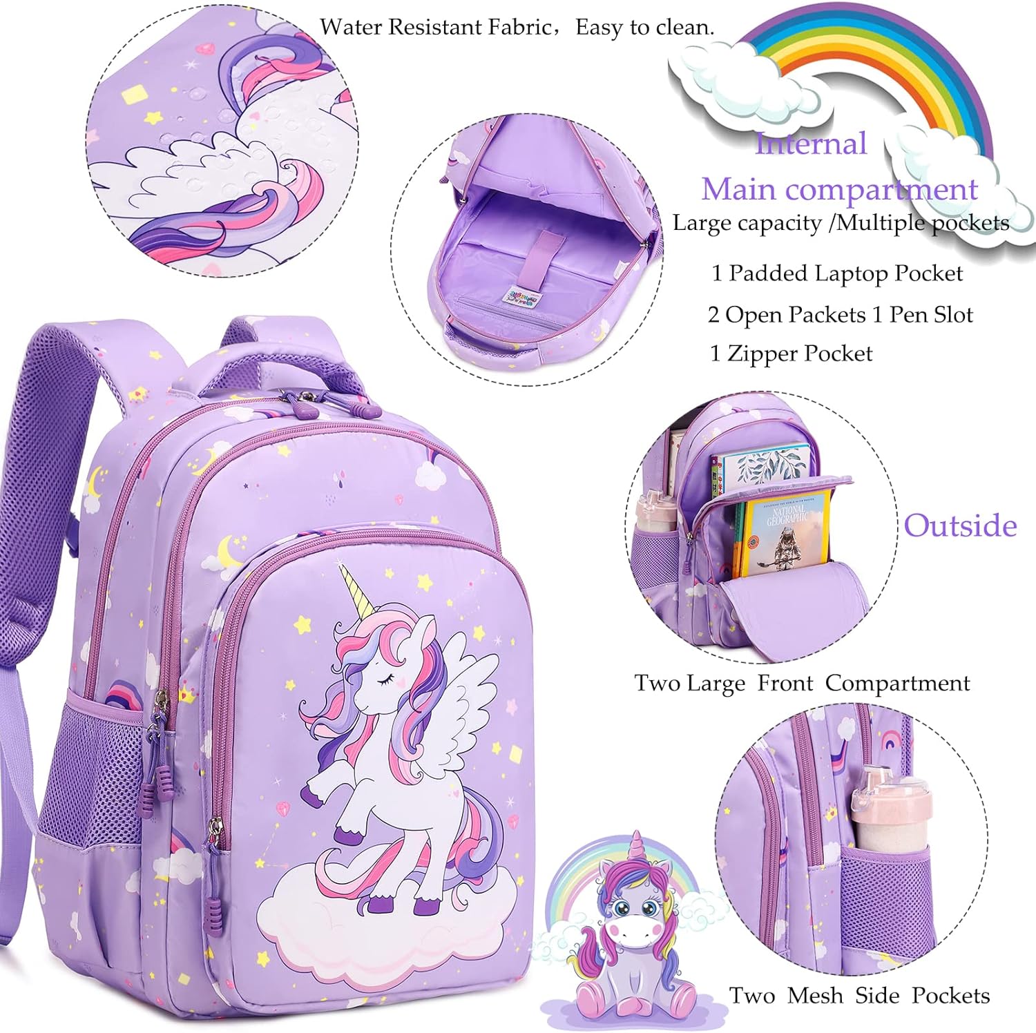 Girls Backpack for Elementary Unicorn Backpack Kids Backpack School Bookbag for Girls 3 in 1 Set Back to School - Image 5