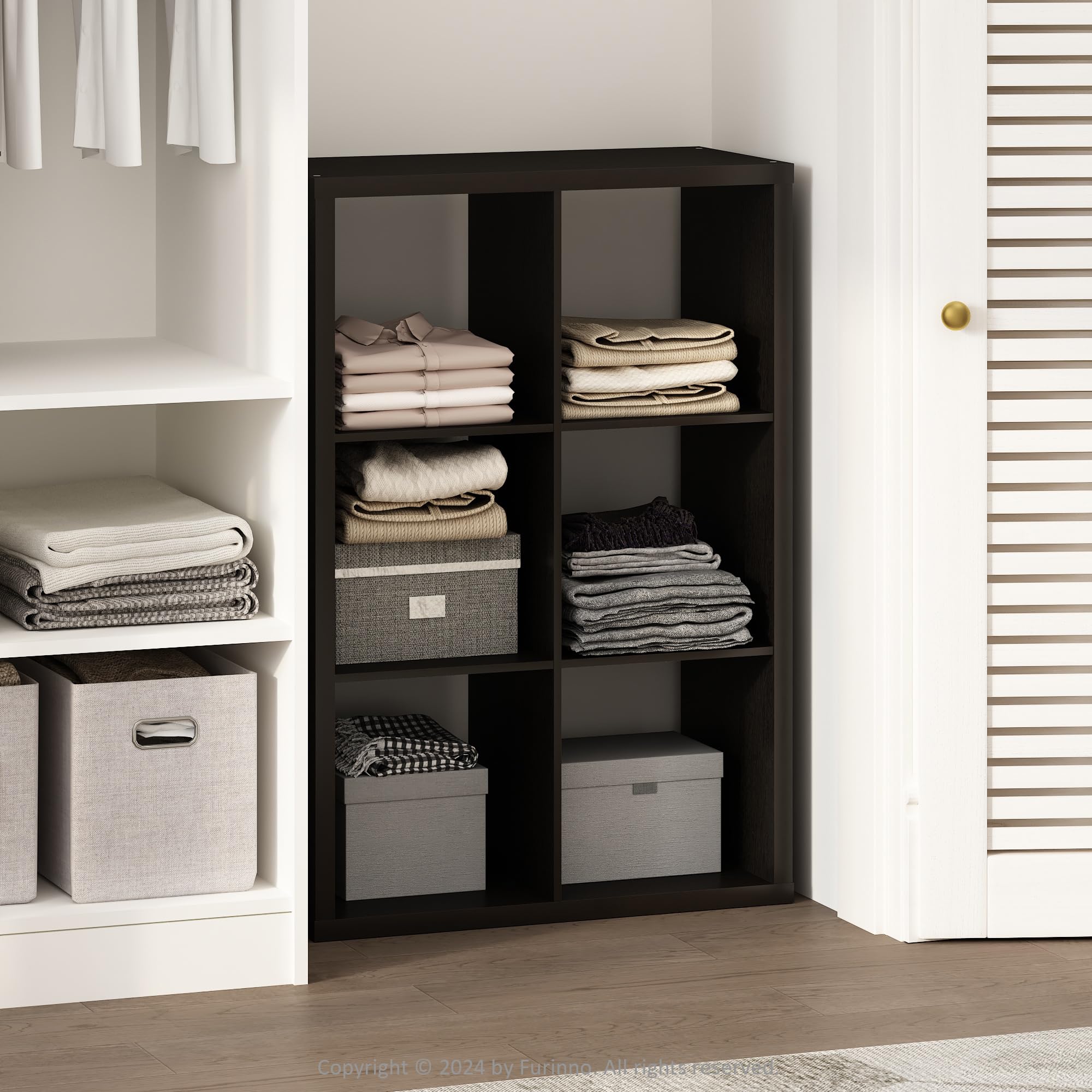 Furinno CUBIC Closet Organizers and Storage, 6-Cube Closet Organizer, Open Shelf Closet Storage, Extra Thick Frame for Wardrobe, Bedroom, Living Room, Dark Oak