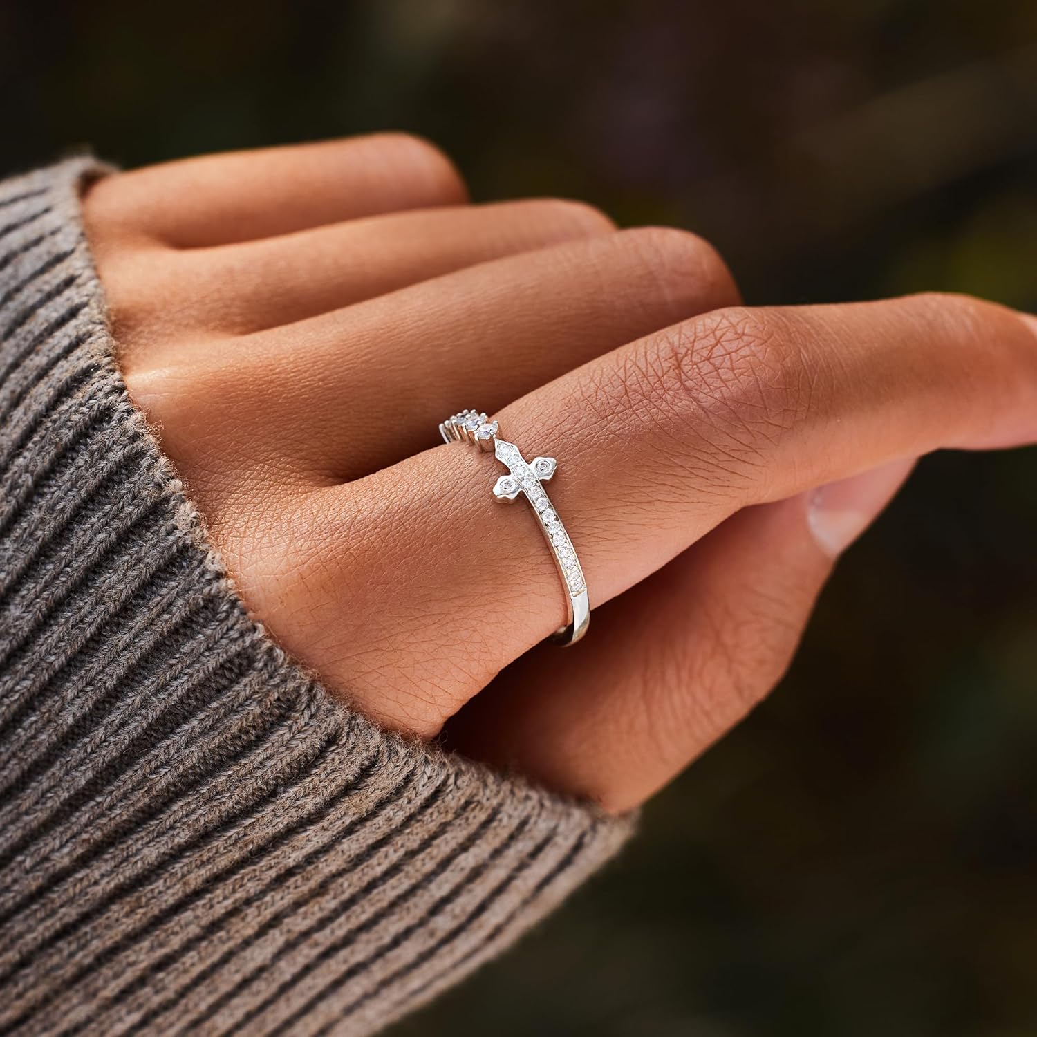 STORYJEWELLERY Cross Rings for Women, 925 Sterling Silver Rings, Purity Ring, Dainty Sideways Cross Ring, Christian Jewelry, Gifts for Women - Image 2