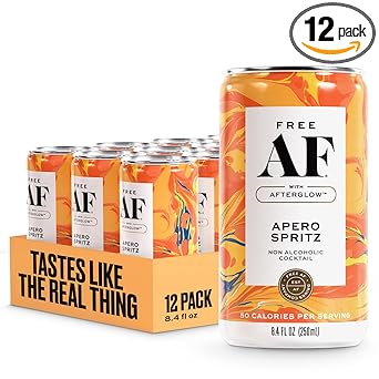 AF Drinks Non-Alcoholic Apero Spritz | Alcohol Alternative Sparkling Cocktails with AFTERGLOW Botanical Warmth | Gluten-Free, Low-Calorie | 8.4 oz Cans (12-Pack)