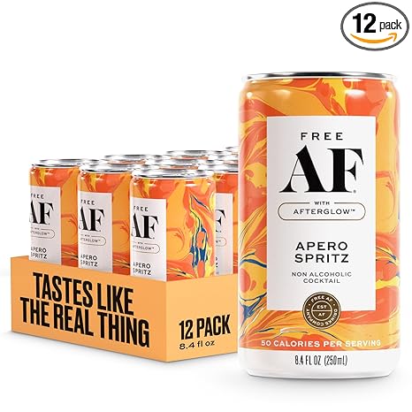 AF Drinks Non-Alcoholic Apero Spritz | Alcohol Alternative Sparkling Cocktails with AFTERGLOW Botanical Warmth | Gluten-Free, Low-Calorie | 8.4 oz Cans (12-Pack)