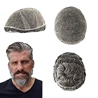 Vista 36 de Toupee para hombres, piezas de cabello humano, sistema de reemplazo de cabello Reak, cabello ondulado de encaje suizo natural #1B30