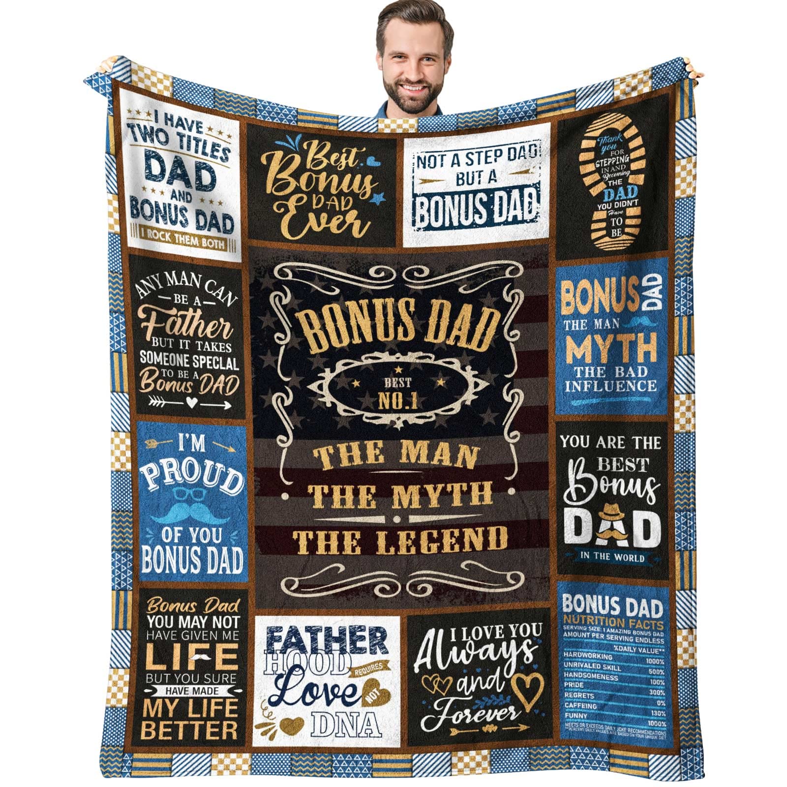 SIKLTY Bonus Dad Gifts Throw Blanket 60" x 50", Step Dad Birthday Gift from Daughter, Presents for Stepdad/Stepped Up Dads/Stepfather from Son