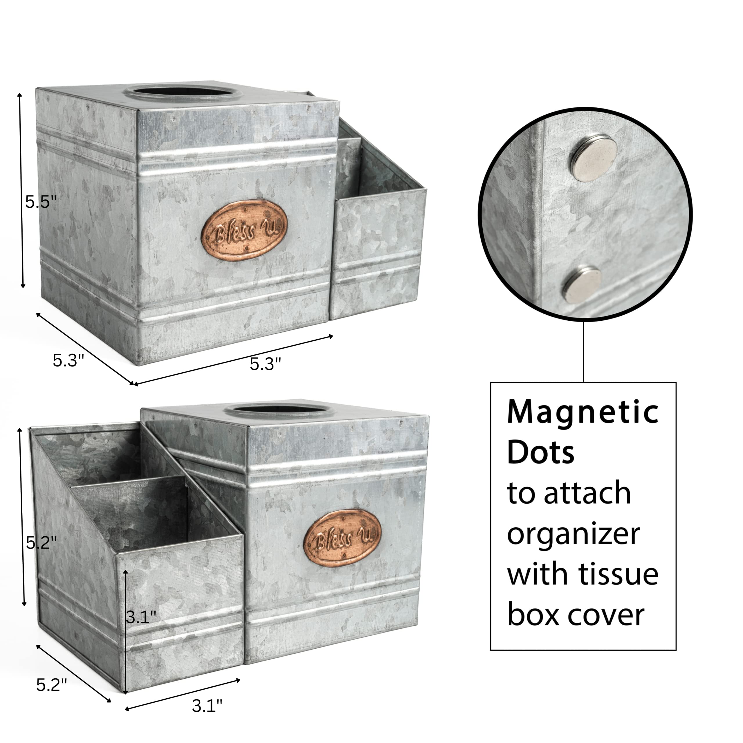 Tioncy Taschentuchbox-Abdeckung – 2 Stück, Rustikal Weiß, 12,7 Cm, Metall