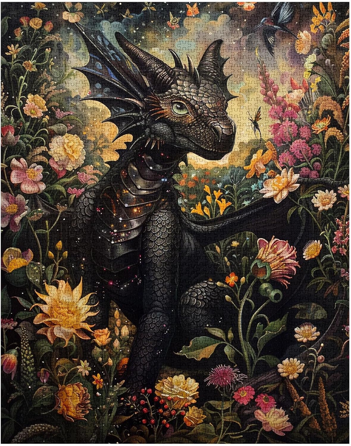 Gothic Dragon Jigsaw Puzzle 1000 Pieces Puzzle for Adults, Magical Garden Jigsaw Puzzles for Challenging Family Activity Games DIY Whimsical Creatures Puzzle for Home Wall Decor Gifts - 20 x 27 Inch