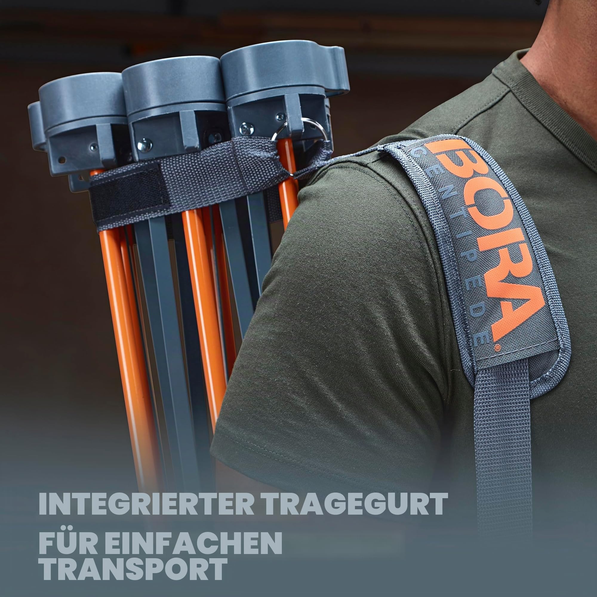 Bora Centipede 91,4 cm hoher werkbank klappbar mit Tragegurt, zusammenklappbare Werkbank, Bautisch, 61 x 122 cm,1,1 kg Tragkraft, Orange/Schwarz