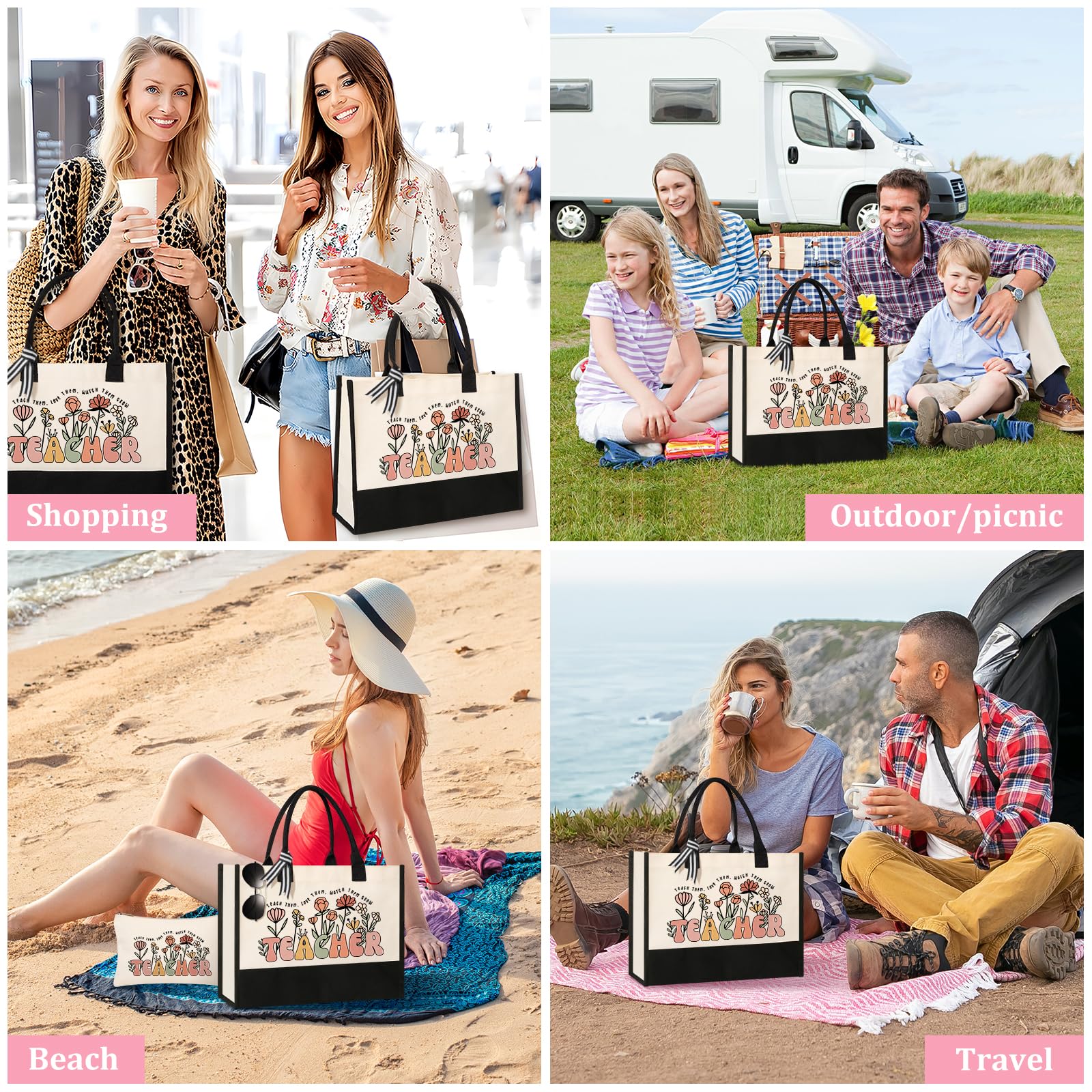 Canvas Tote Bag Makeup Bag for Women - Personalized Teacher Appreciation Gifts