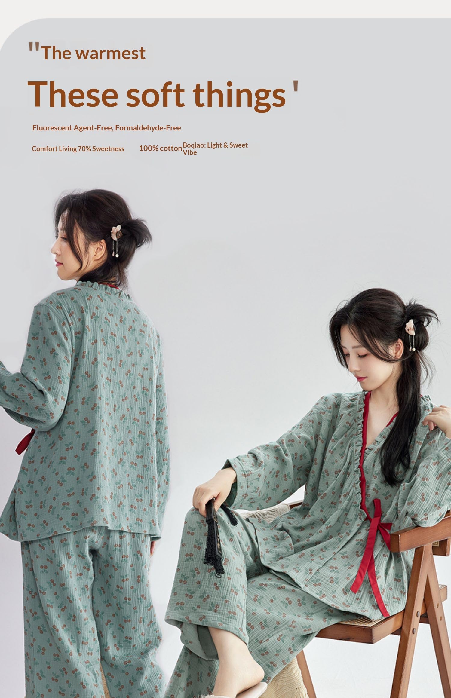 PRINCESS BRIDE Conjunto de pijama estilo kimono japonés de gasa de algodón de doble capa, conjunto de pijama retro con cinturón, ropa de dormir suave para mujer