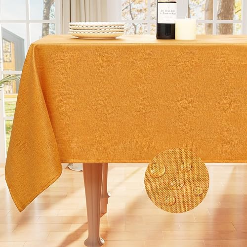 Miniatura 1 de smiry Mantel rectangular de lino sintético, mantel de tela lavable impermeable, fundas decorativas lavables para cocina, comedor, fiestas, 52 x 70