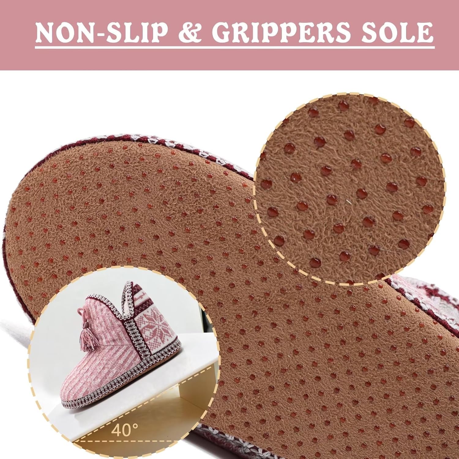 GPOS Women's Faux Cashmere Knit House Slipper Booties Cotton Quilted Warm Indoor Ankle Boots - Image 5