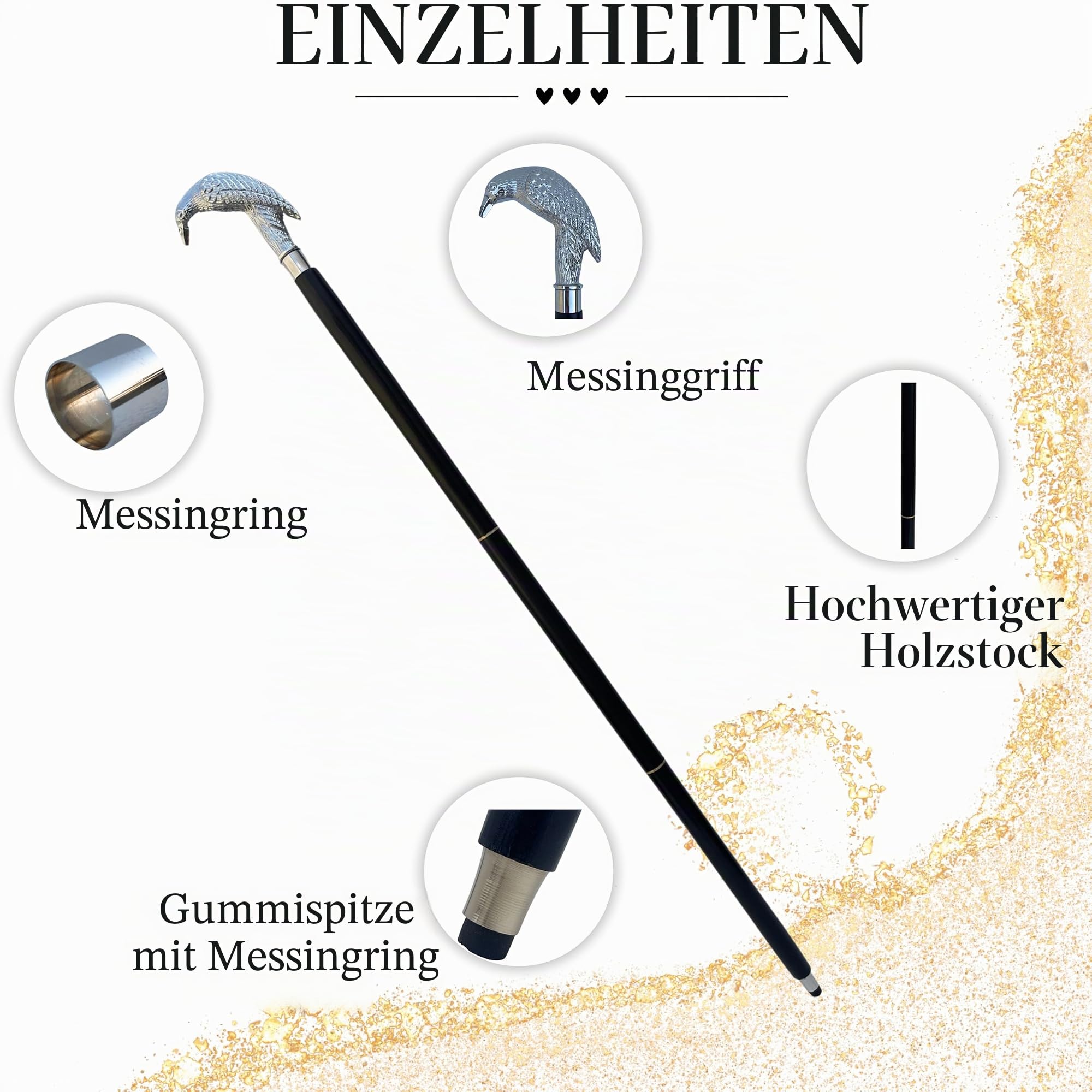 Herren Raven Fashion Gehstock Silber