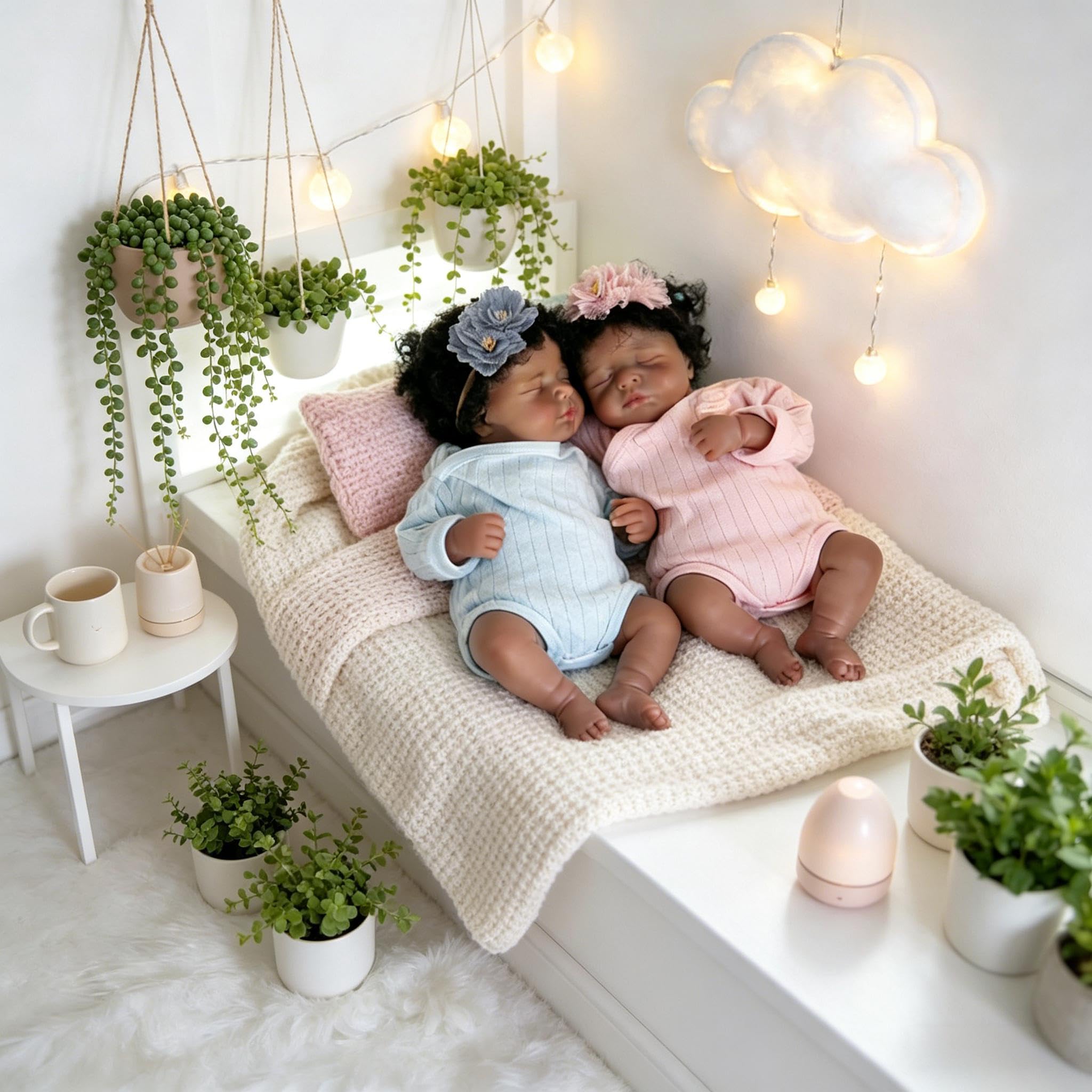 Twins Reborn Baby Dolls silikonowe całe ciało winyl czarna dziewczyna 50 cm realistyczna afroamerykańska lalka bobas realistyczna noworodek dziecko bliźniaki lalka z ciemną skórą, prezenty dla