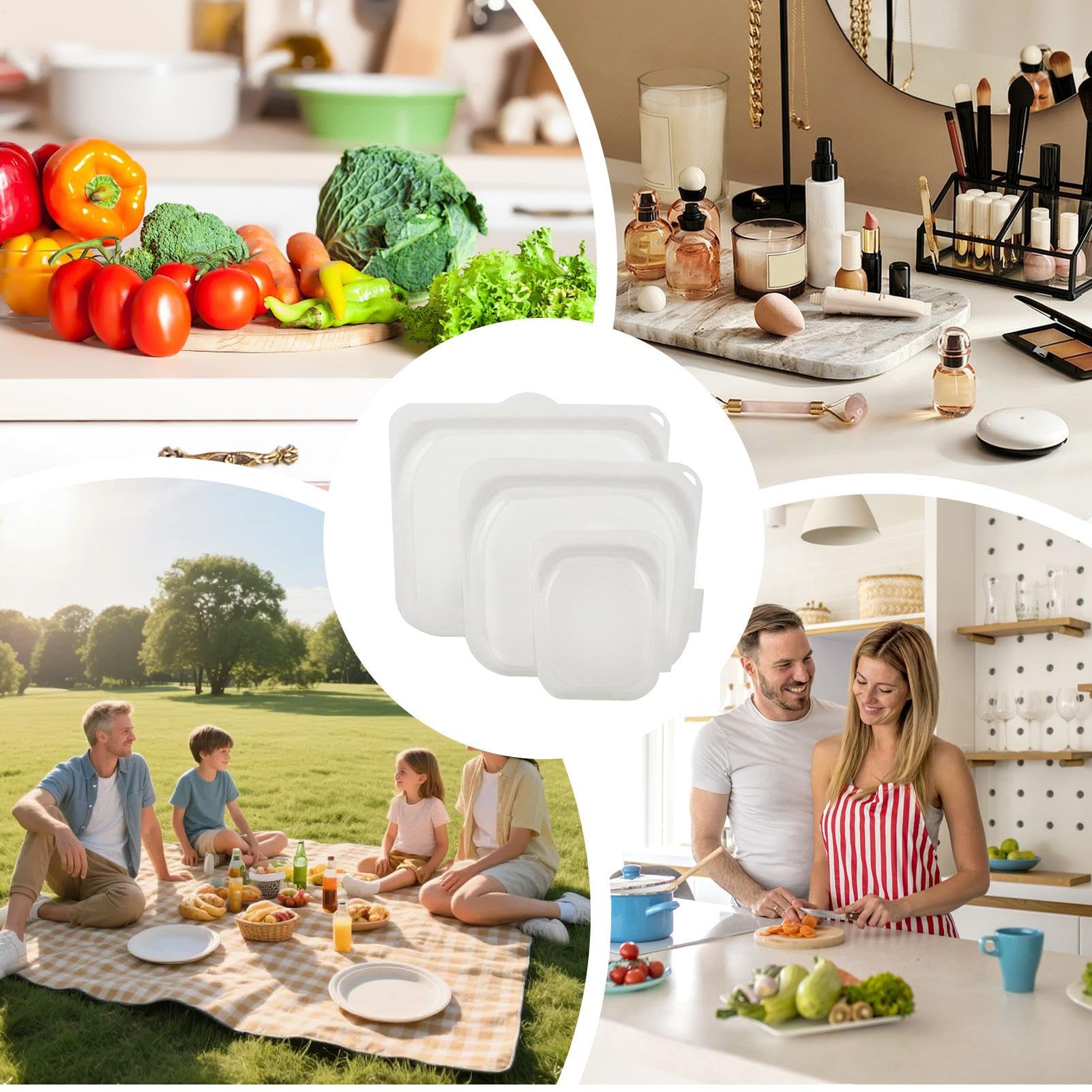 Bolsas Reutilizables para Snacks 3 Envases de Silicona para Alimentos | Bolsas herméticas para alimentos para Preparación de Comidas, Almuerzo, Viaje, , Carne, Queso, Verduras, Fruta