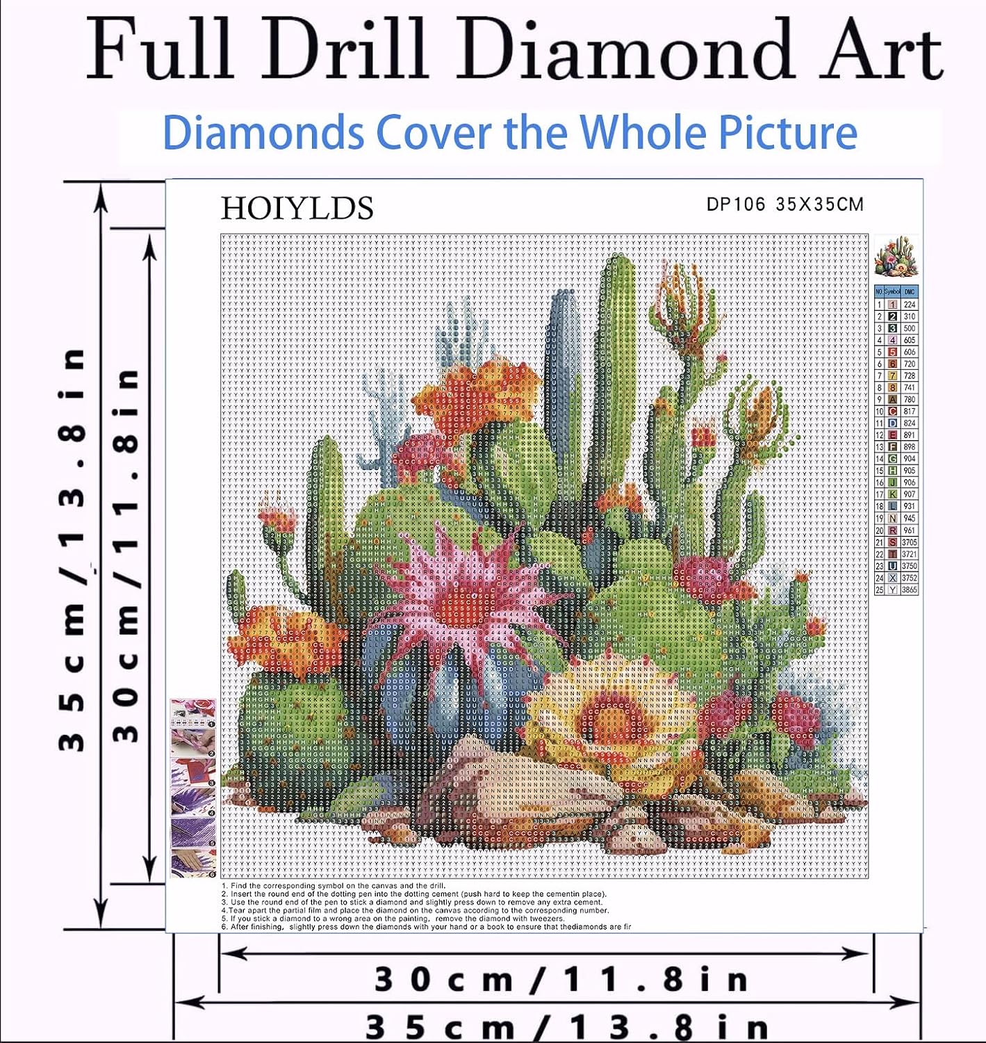 Cactus Diamond Art Painting Kits for Adults - Plant Flower Round Full Drill Diamond Dots Paintings for Beginners, 5D Paint with Diamonds Pictures Gem Art Painting Kits DIY Crafts Project 14x14inch image 4