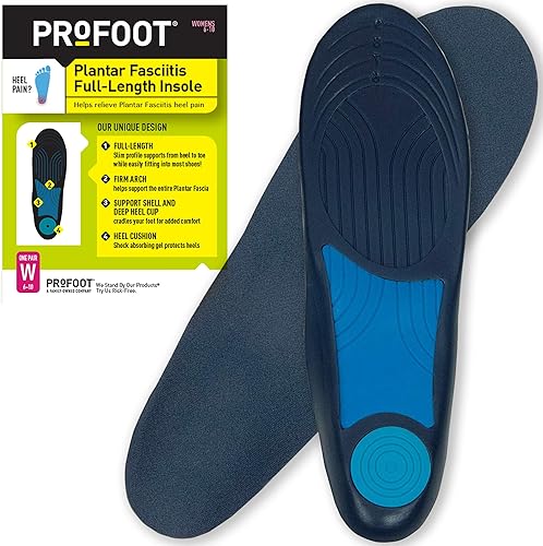 PROFOOT Plantillas de fascitis plantar de longitud completa para mujer (tallas 6-10) – Insertos de soporte de arco y talón para aliviar el dolor de