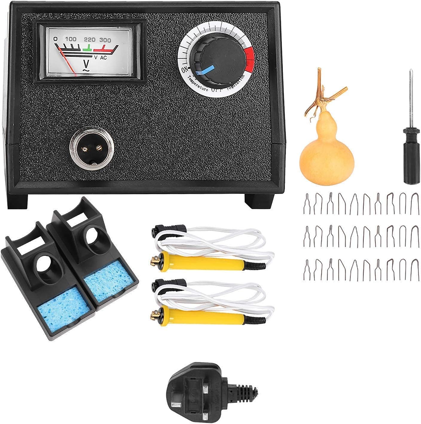 Wood Burning Kit, Professional Pyrography Machine Set with 2 Pyrography Pen 30 Wire Tips Pen Holders for Wood Leather Gourd(UK Plug) TT