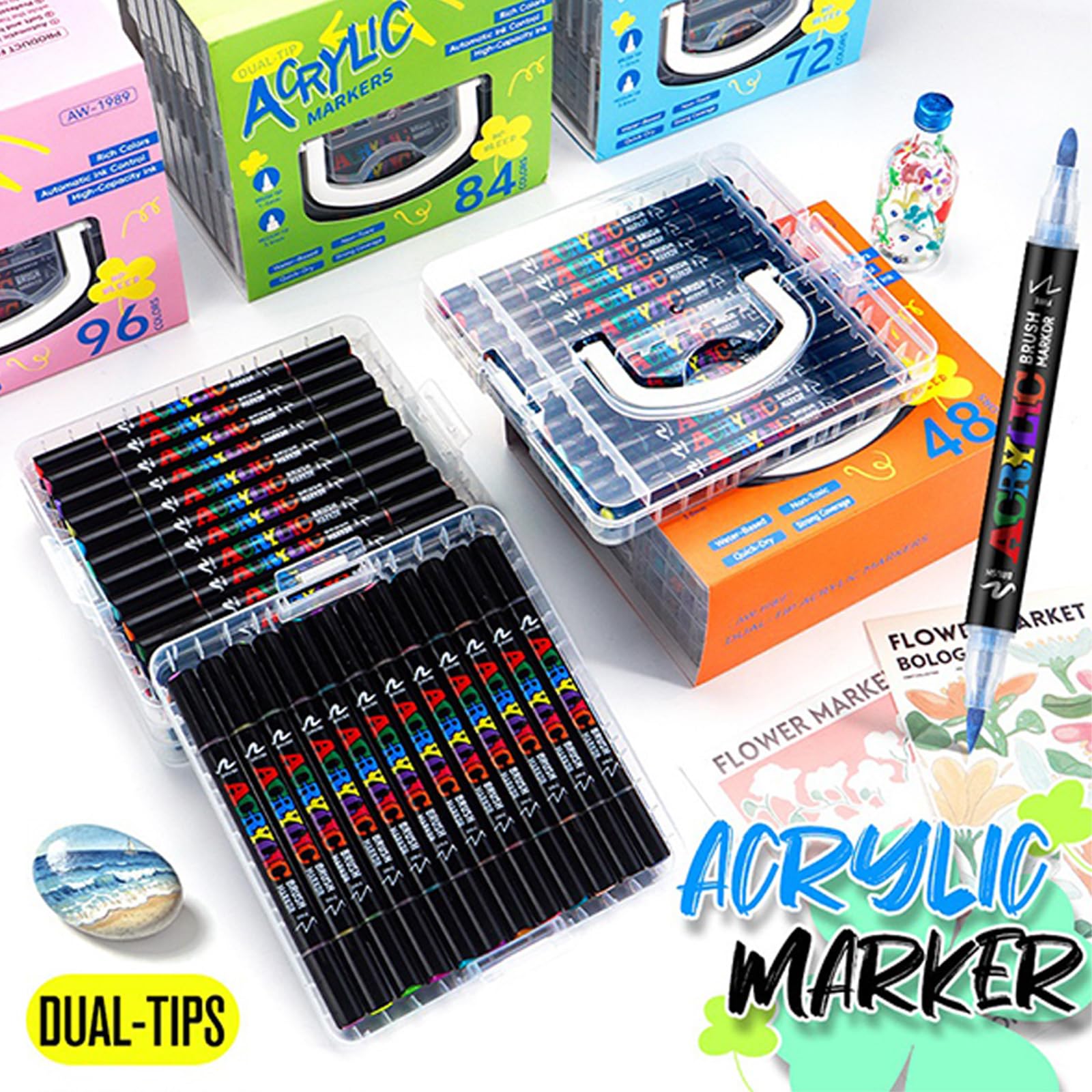 Marker Set, professionelle Farben für Künstler, Studenten, Zeichnen, Skizzieren, Bastelprojekte, praktischer Aufbewahrungskoffer, Kunstmarker Set, Zeichnen