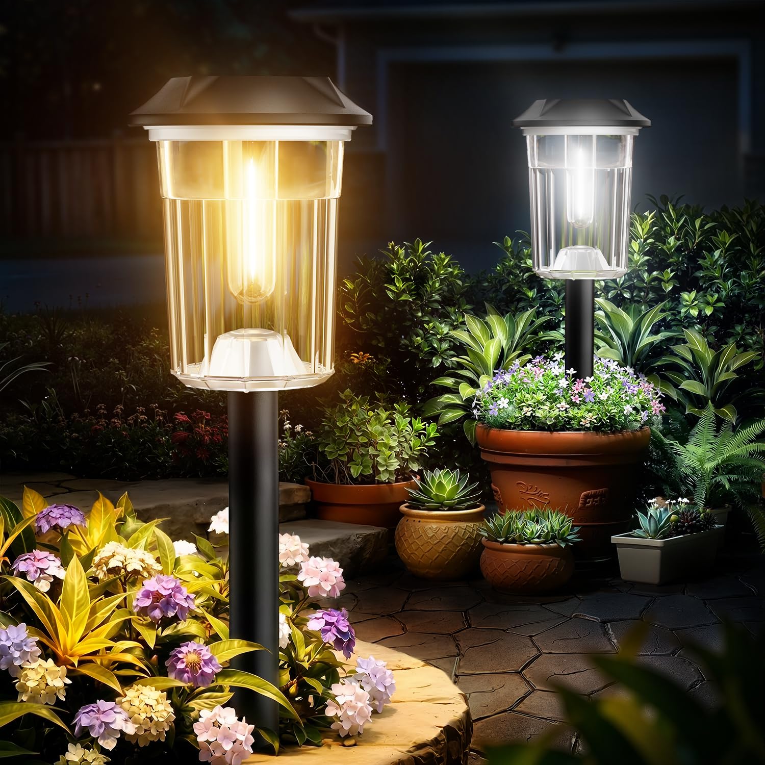 BITPOTT Solarlampen für Außen Garten, 6 Stücke Solarleuchten Garten 2 in 1 Kaltweiß & Warmweiß Umschalten, IP65 Wassserdicht Solar Gartenleuchten für Außen Wege,Terrasse,Rasen Weg