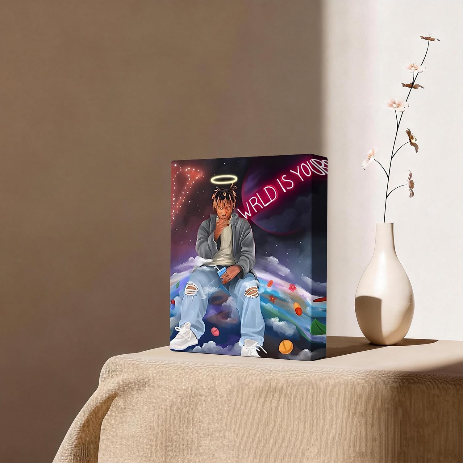 B.B.F MAKE Juice WRLD Canvas Wall Art Pop Rapper Sitting on World Poster Cosmic Picture Artwork, Music and Galaxy Aesthetic Wall Decor for Living Room Bedroom Game Room Bar Studio, Framed 8x10inch - Image 2