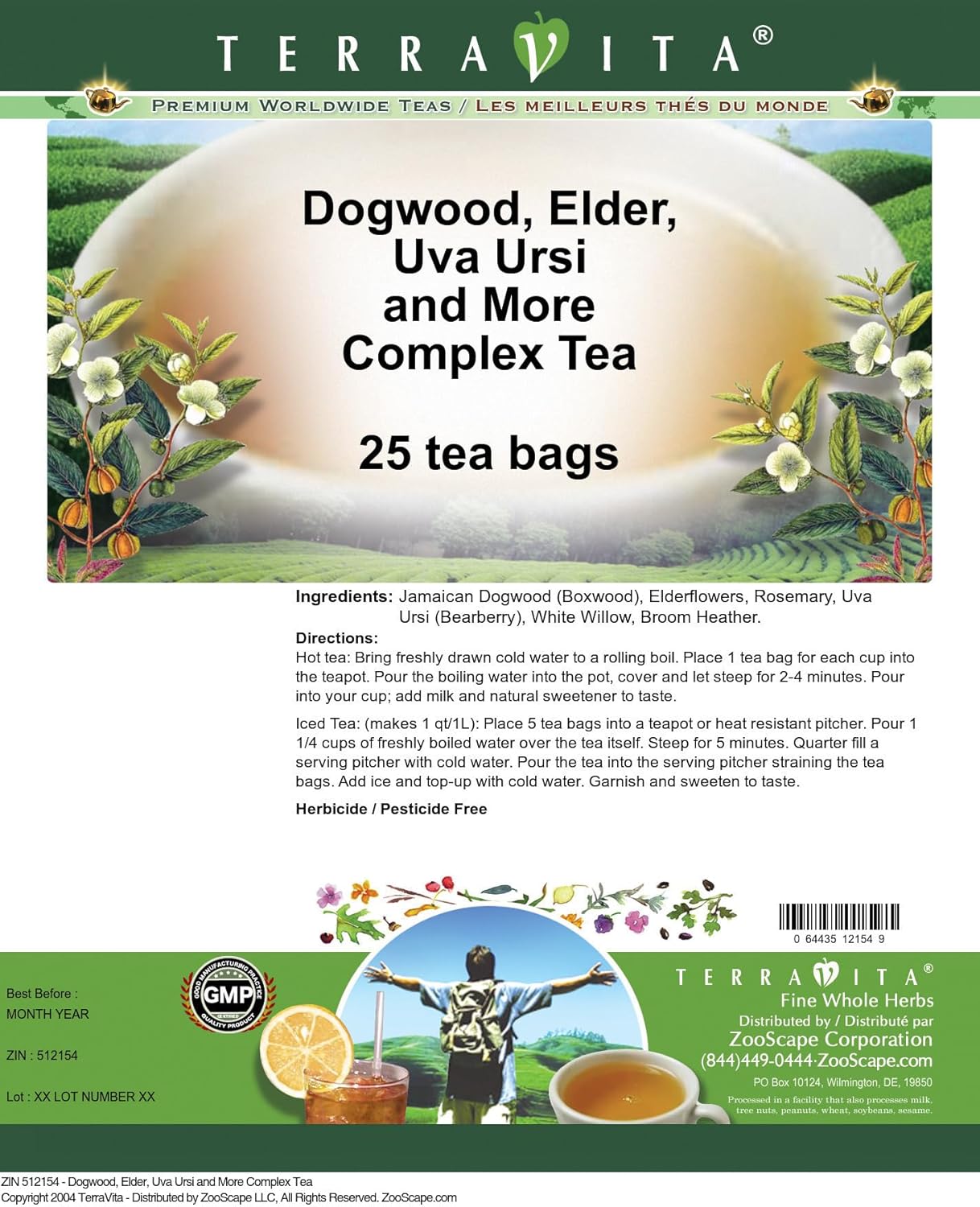 Anti-Cellulite Complex Tea - Dogwood, Elder, Uva Ursi and More (25 Tea Bags, ZIN: 512154) - 3 Pack