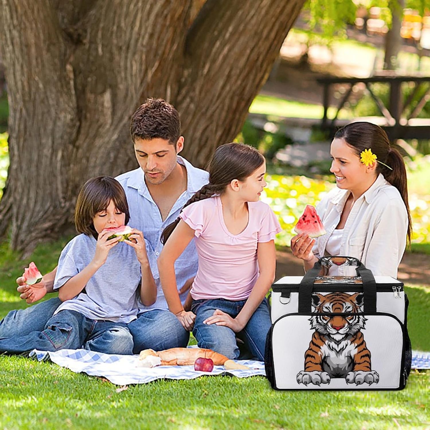 Insulated Picnic Backpack Tote Bag, Large Capacity 30L Tiger Head with Raised Paws Cooler Bag Leakproof Beach Bags Portable Lunch Box Waterproof Picnic Basket for Beach Camping BBQ