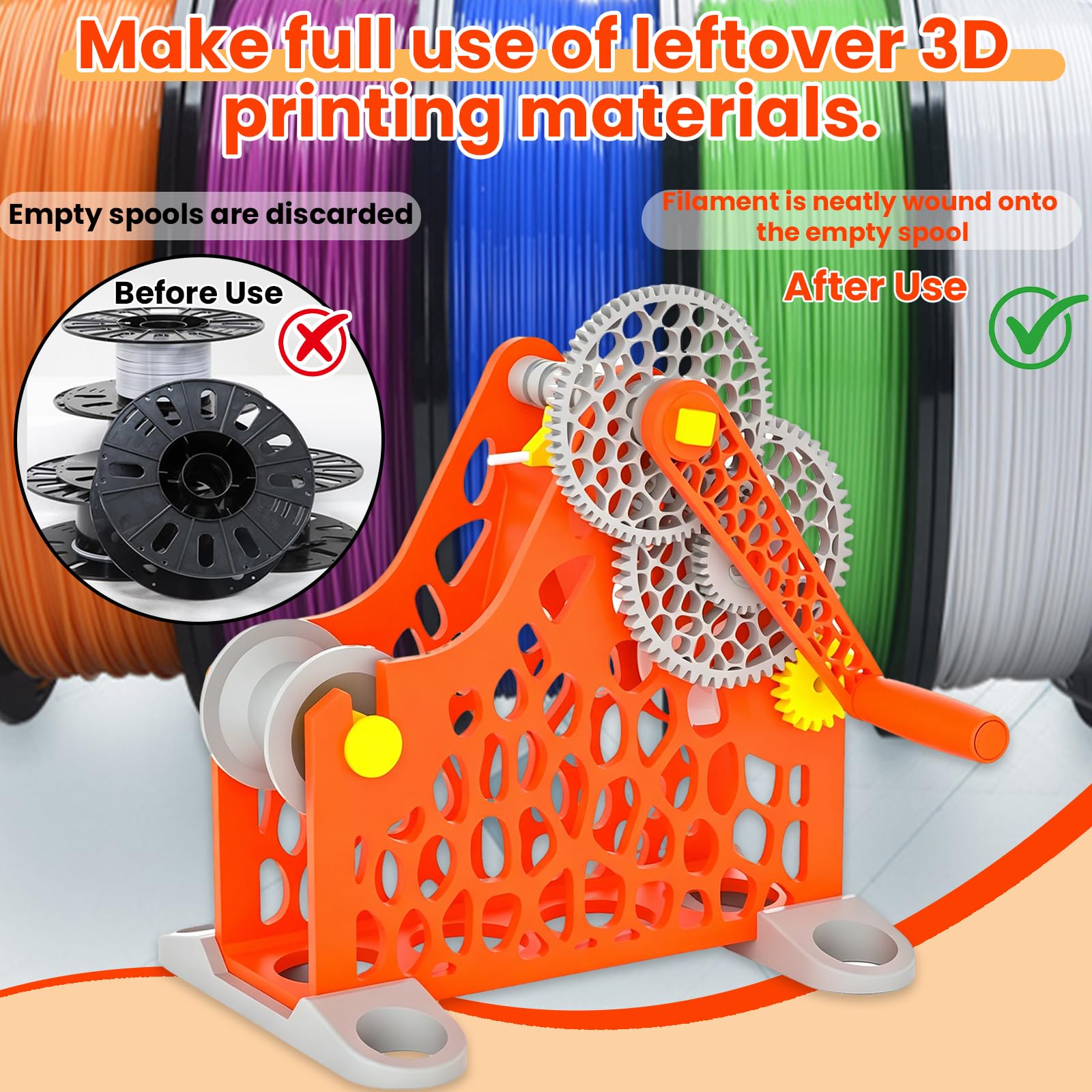 Bobinadora De Filamentos 3d, MáQuina Para Bobinar Y Rebobinar Filamentos Para Preparar Y Bobinar Hilos De Coser Y Alambres De Soldadura (Versión con manivela)