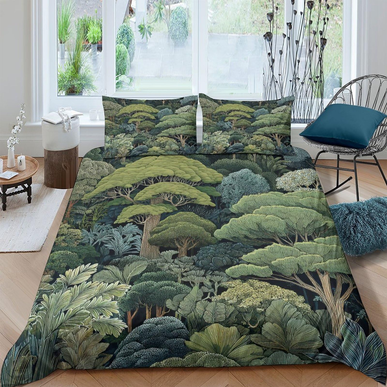 Ctjqhvkz Style-3 3D Printed Forest Landscape Fitted Sheet Microfiber Soft Green Botanical Mattress Cover For Bedroom Guest Room Decor Single（135X200cm）