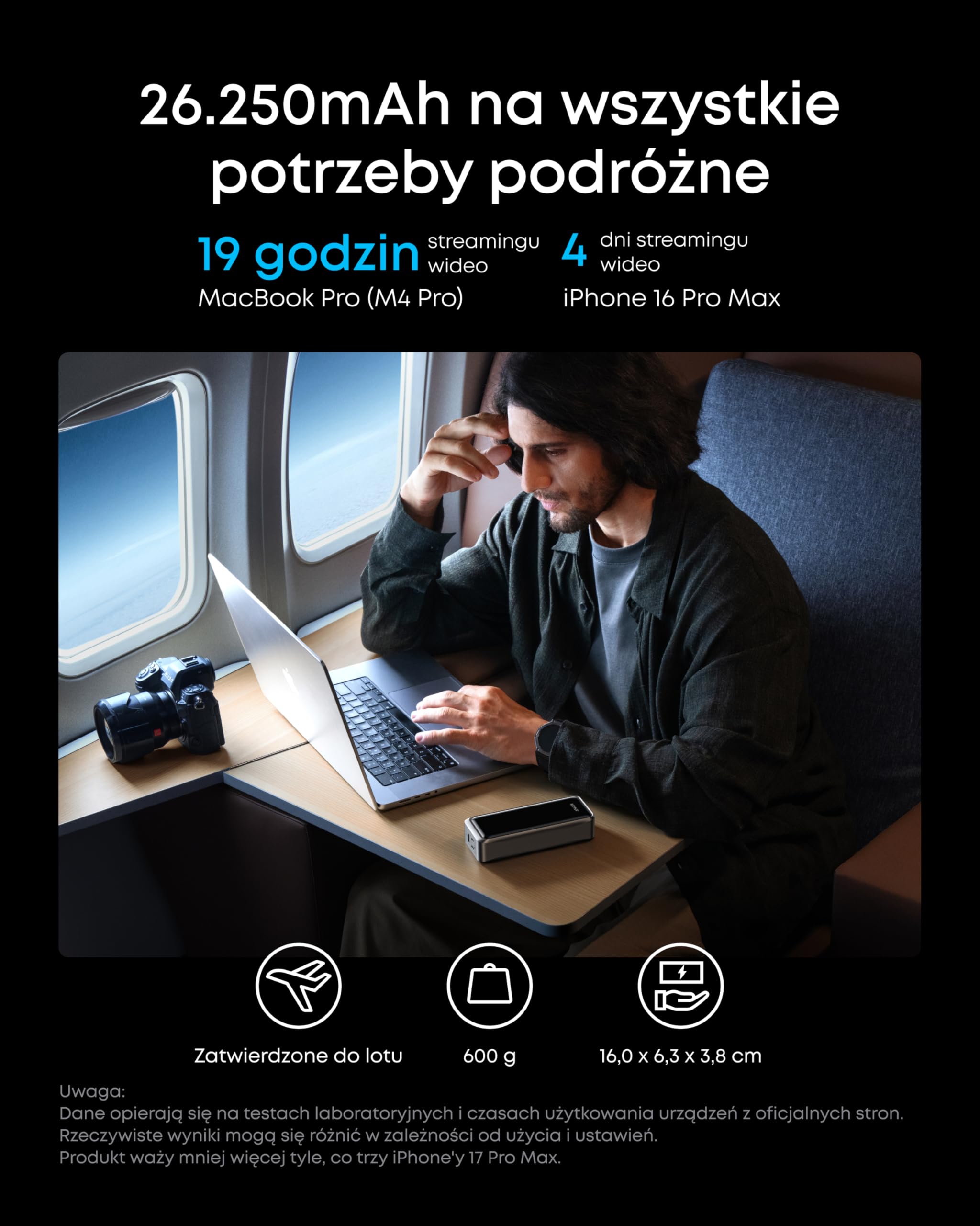 Anker powerbank Prime, 26250 mAh, 300 W, 3 porty, aplikacja | Pojemność 26250 mAh, 3 porty, przenośny, moc wyjściowa 300 W, do użytku w samolotach, aplikacja, szybkie ładowanie
