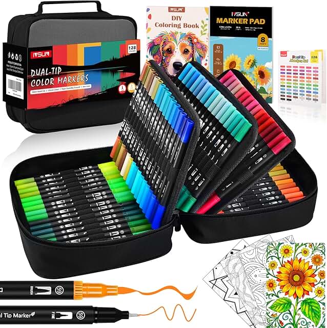 Dual Brush Marker Pens,128 Colors Art Markers Set with Fine & Brush Tip ...