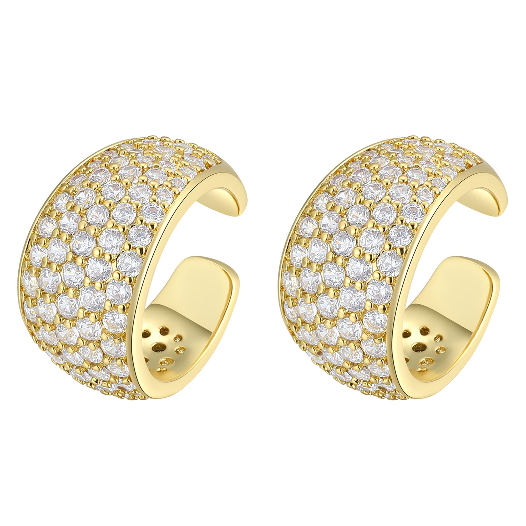 Dicke Diamant-Ohrmanschette | breite goldene Manschette ohne Piercing | klobige Knorpelmanschette Ohrwickel | dicke CZ-Gold-Ohrmanschette Gold Creolen