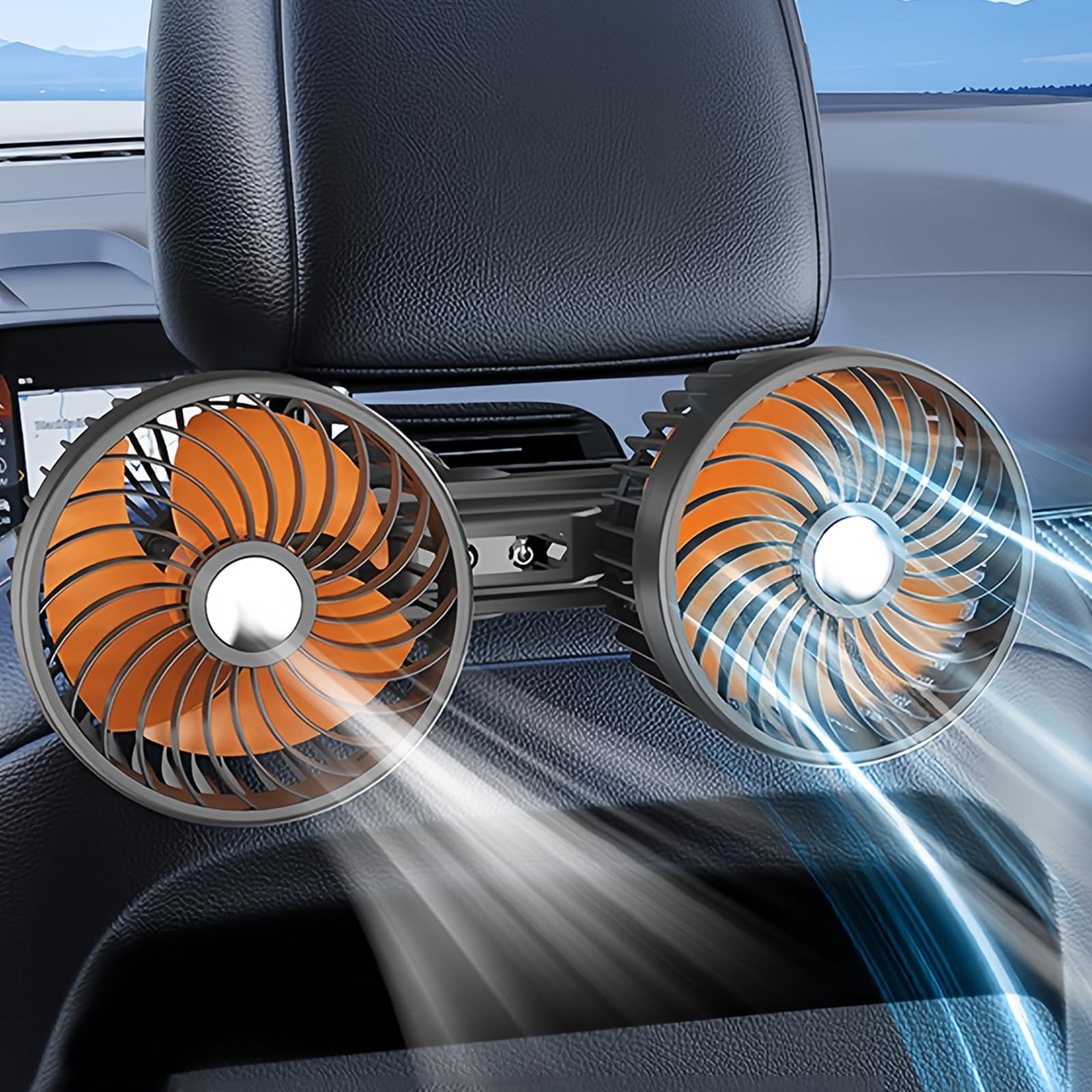 Ventilatore per auto, 12V/24V ventilatore per auto presa accendisigari, 3 velocità, doppia ventola girevole a 360 gradi, regolabile, ventola di raffreddamento, ventola a doppia testa per poggiatesta