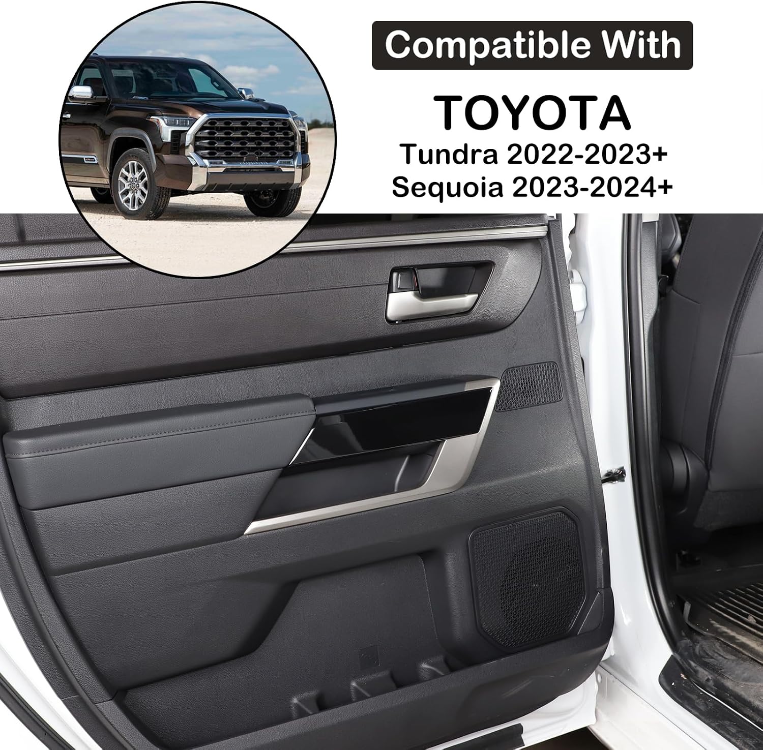 Aunginsy Car Inner Door Panel Strip Trim Cover Compatible with Toyota Tundra 2022+/Sequoia 2023+, Front Rear Door Handle Panel Decorative Cover Protector Accessories(Without Memory Seat Switch Hole)