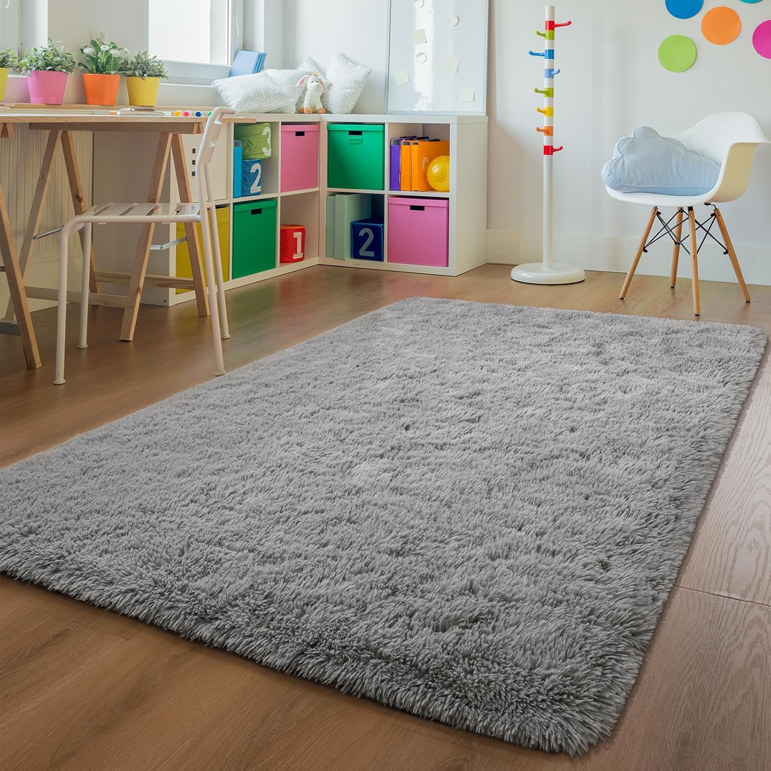 Andecor Soft Fluffy Bedroom Rugs, 8 x 10 Feet Indoor Shaggy Plush Area Rug for Boys Girls Kids Baby College Dorm Living Room Home Decor Floor Carpet, Grey 8' x 10' (Rectangular) Grey