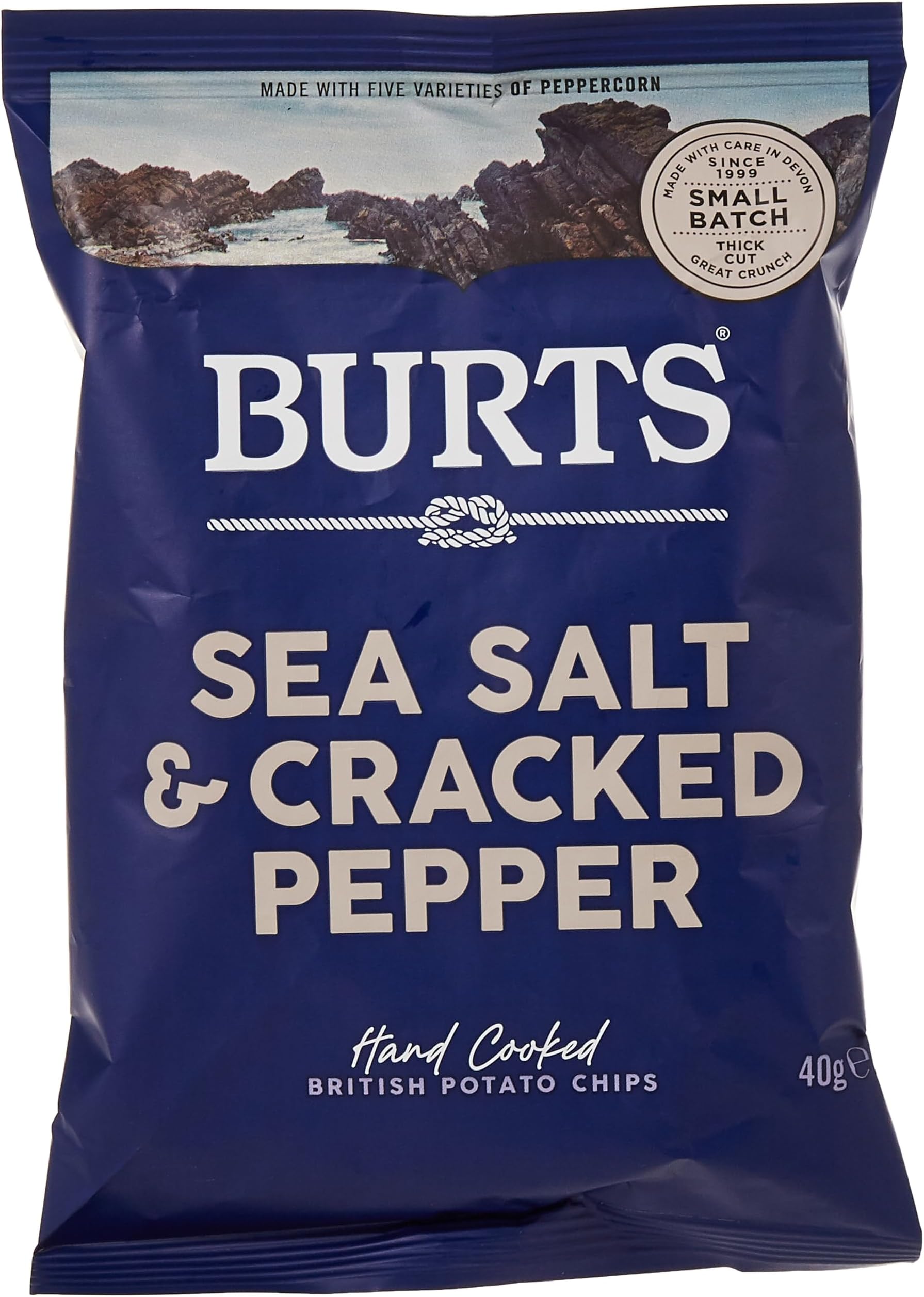 BURTSPotato Chips, Sea Salt & Black Pepper, 40 Gm | Authentic British Potato Crisps | Gluten Free | Hand Cooked