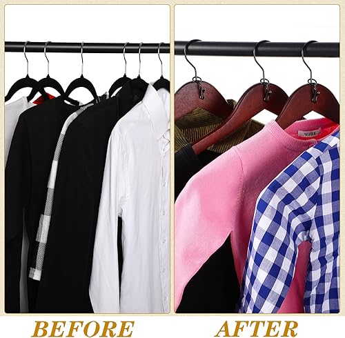 Miniatura 6 de Sratte 50 ganchos de conector para colgar ropa, ganchos extensores de clips de metal para perchas de terciopelo, ahorro de espacio (negro, 50 piezas)