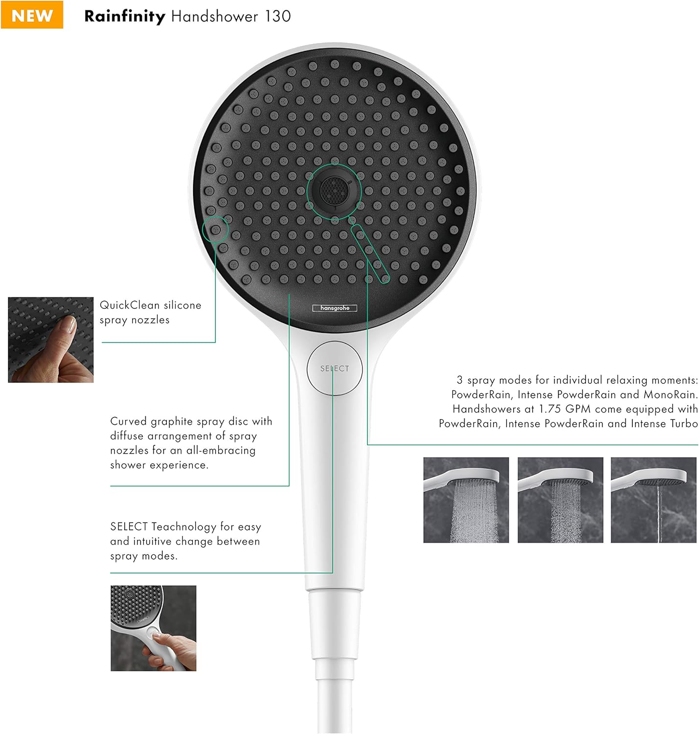 Limited Discount hansgrohe Rainfinity 5-inch Handheld Shower Head Modern 3 PowderRain, Intense PowderRain, MonoRain 26864701 Hottest Sales hansgrohe Rainfinity 5-inch Handheld Shower Head Modern 3 PowderRain, Intense PowderRain, MonoRain 26864701