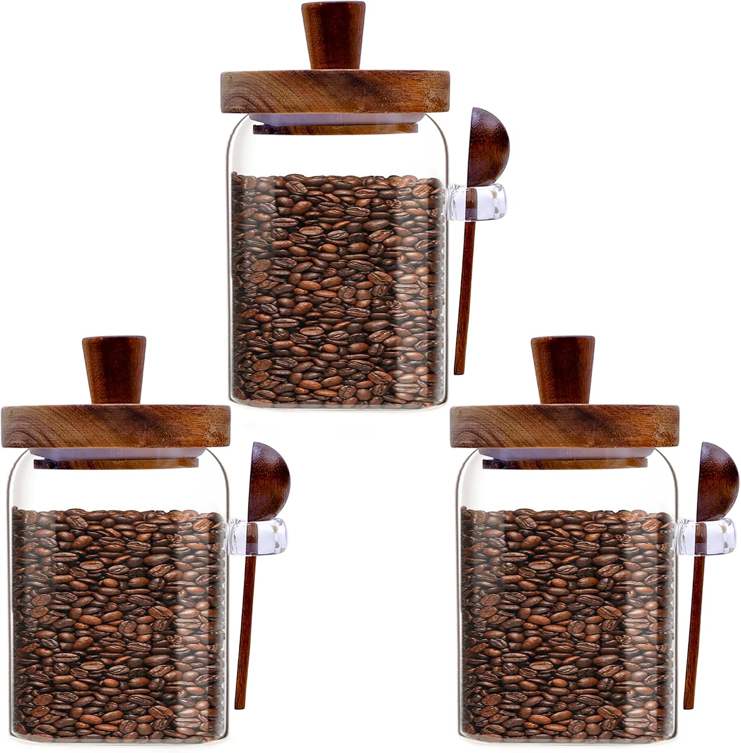 Spice Jars Overnight Oats Containers with Airtight Lid and Wooden Spoon,17 OZ Glass Food Storage Canisters, Glass Jars for Coffee Bean, Sugar, Dry Goods,Cookie,Candy,Cereal,Tea,Salt