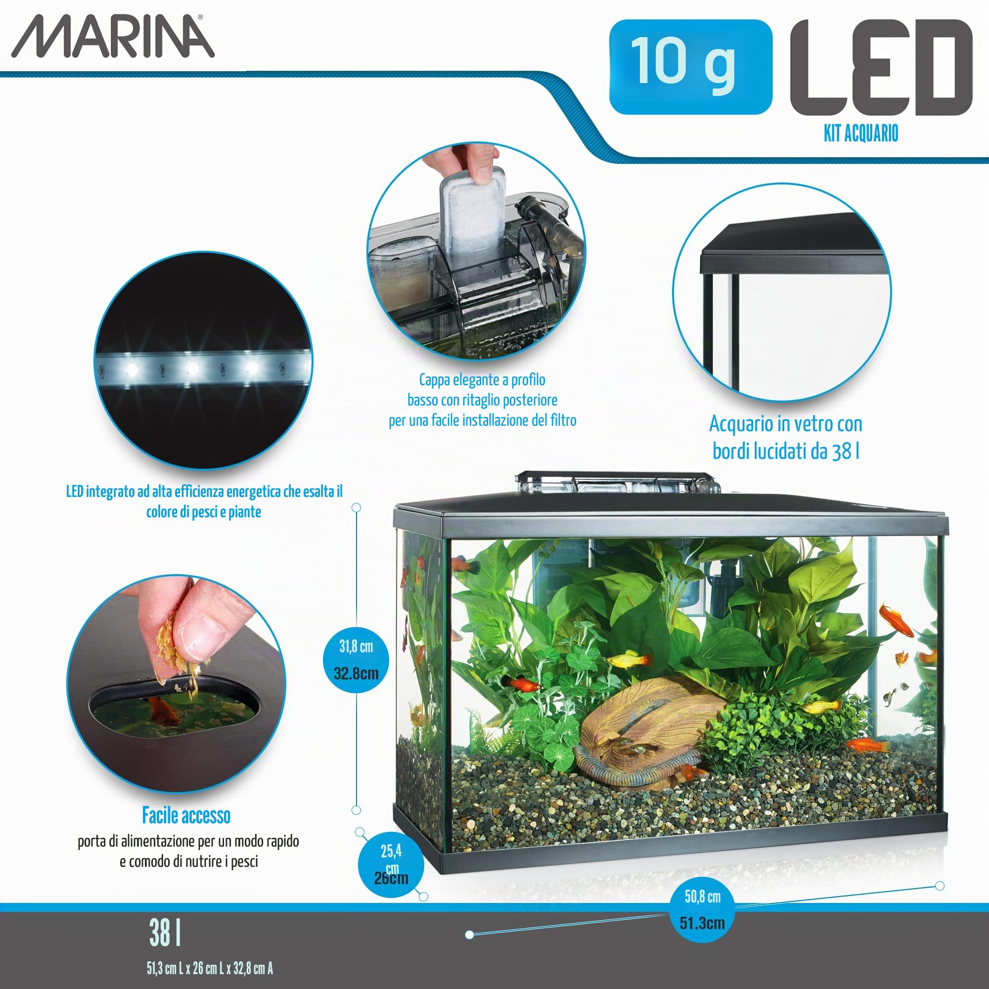 Marina Led Kit Acuario 10G 38 L