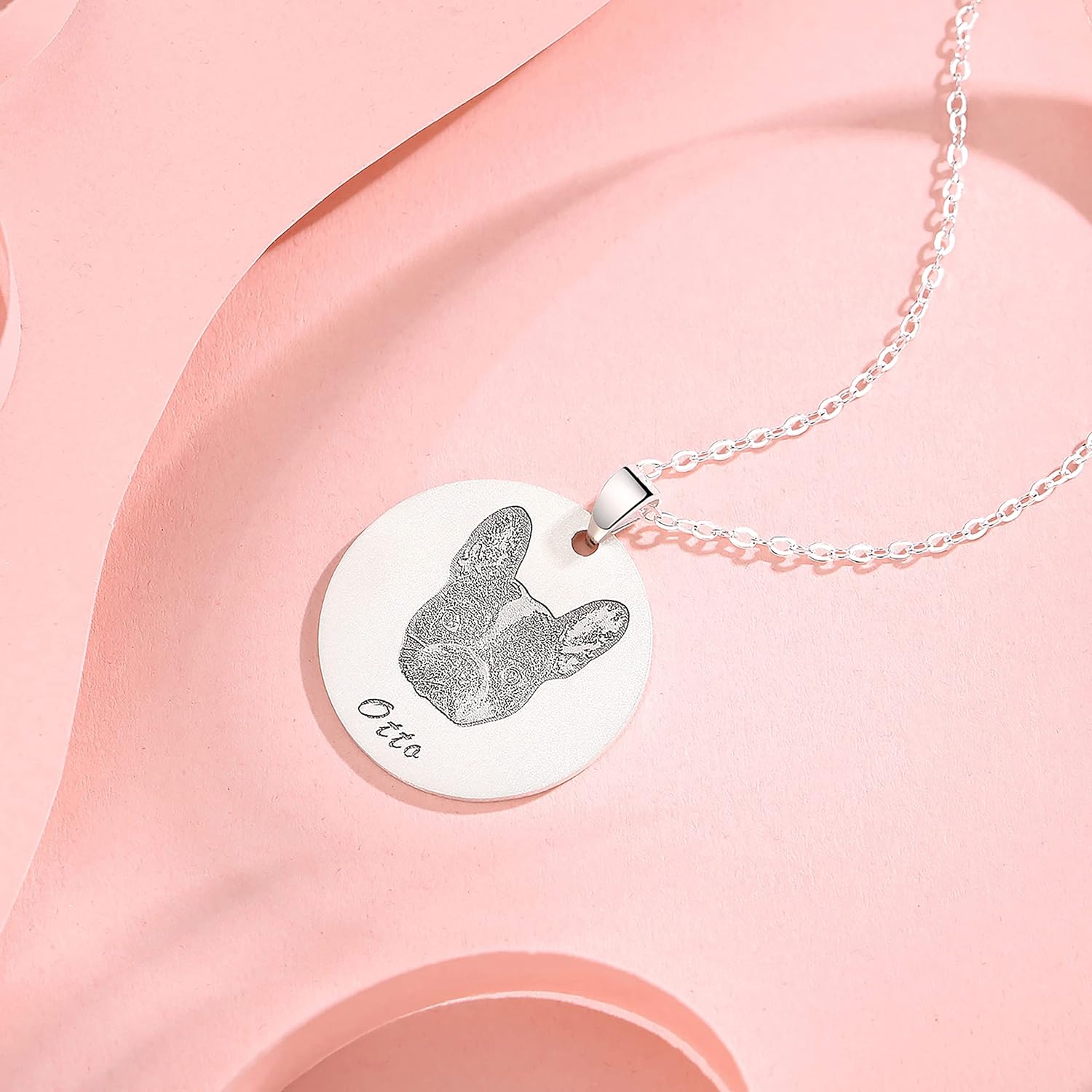 Coin Round Pet Pendant for Girls Women Dog Circle Disc Sterling Silver Necklace Personalized Cat Mom Gifts Memorial Memory With Picture Jewelry Photo Customized Necklaces Engraved Custom Chain