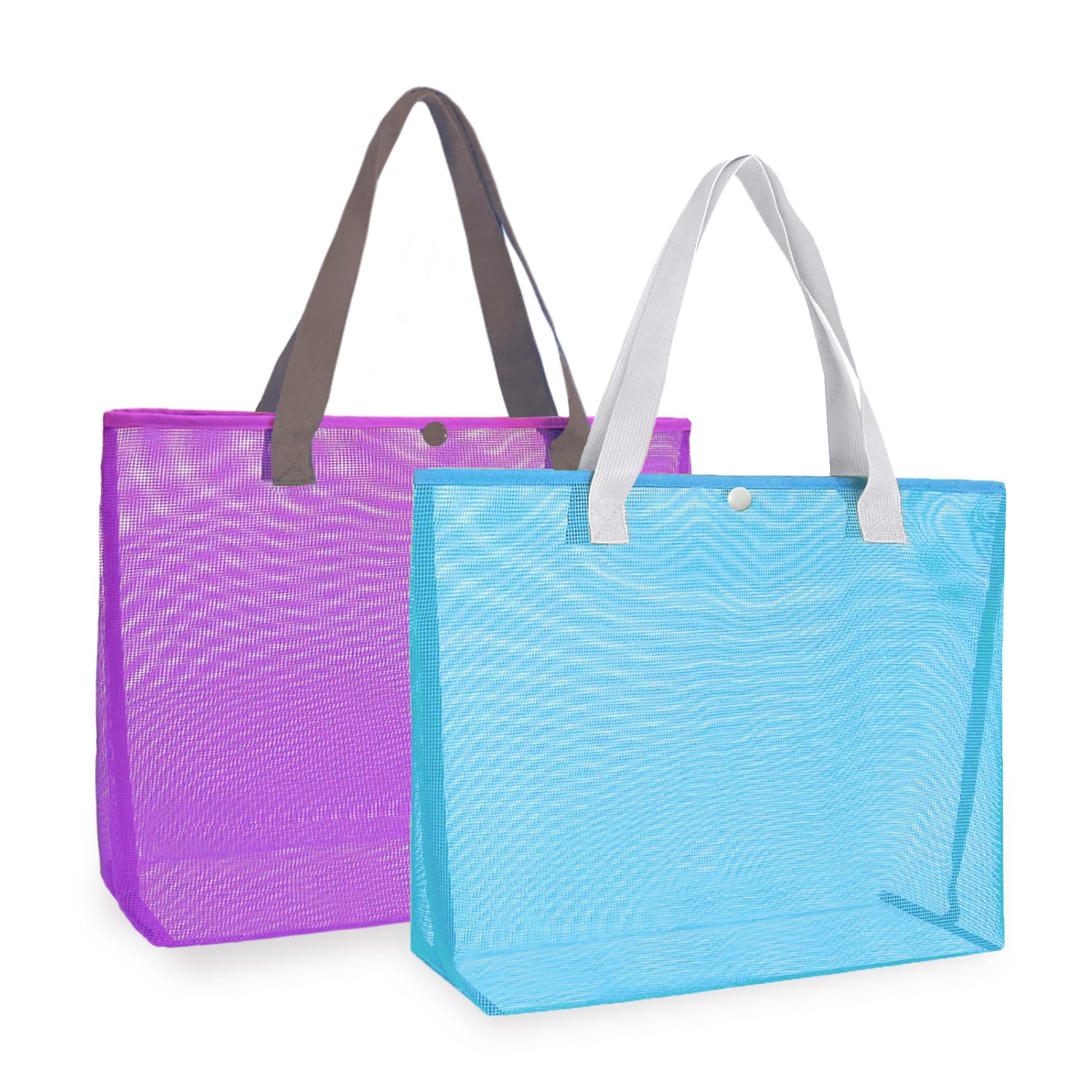 2Pack Large lightweight Simple Mesh Beach Tote Bag With snap Button Reusable Pool Bag for Outdoor Travel Shopping