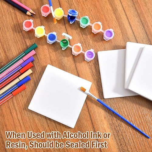 Miniatura 7 de COYMOS 24 azulejos de cerámica para manualidades, posavasos de cerámica blanca para manualidades, azulejos de cerámica sin esmaltar en blanco de 4 x