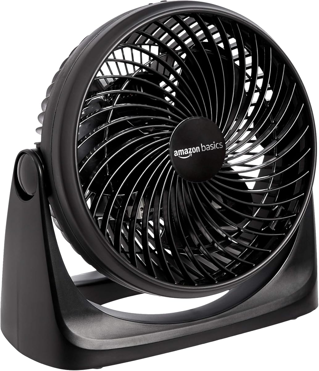 Amazon Basics Air Circulator Fan, Desk Fan for Bedroom, Home and Office, With 90-Degree Tilt Head, 3 Speed Settings, Lightweight (3 LBS), 35 Watts, Black, 11.1"W x 6.3"D x 10.9"H