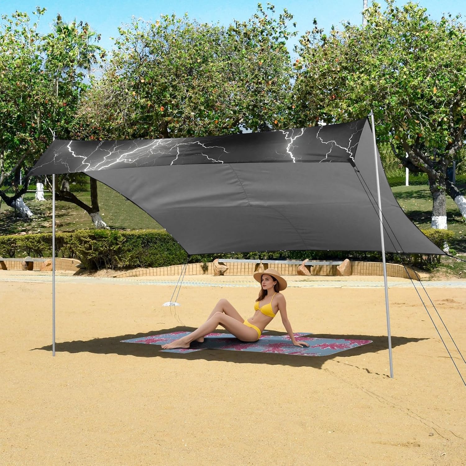 ALAZA Lightning Black Background Pattern Beach Tent Sun Shelter Portable Canopy Sunshade for Outdoor, Camping, Picnics, Backyard Fun, 10x9 ft