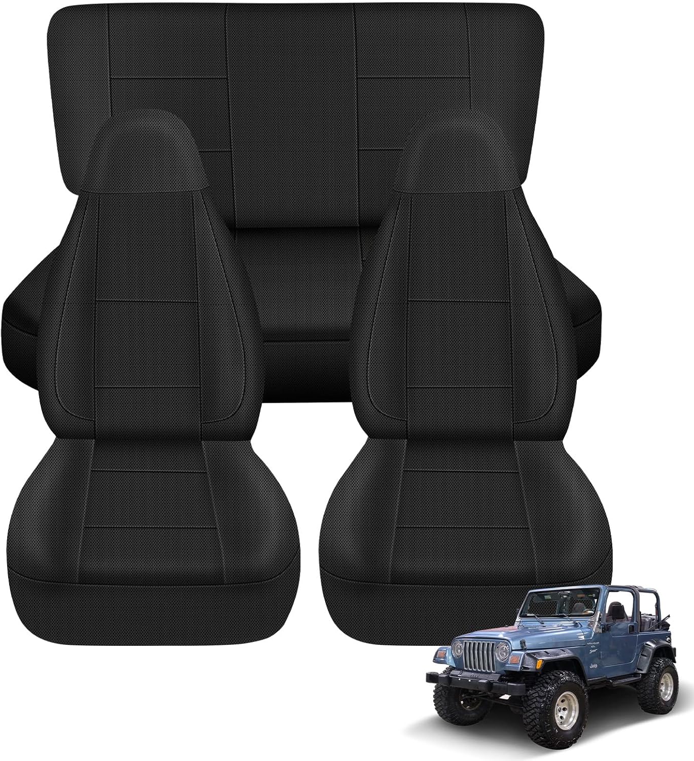 Seat Covers Compatible with Jeep Wrangler TJ 1997-2002 Full Set, Air-Mesh Breathable Automotive Cover Cushion Accessories (All Black)