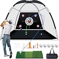 MoKo 10x7ft Golf Hitting Net with Tri-Turf Mat - Indoor/Outdoor Backyard Practice for Driving, Chipping, Swing Training Aid, Multi-Target Net for Golfers