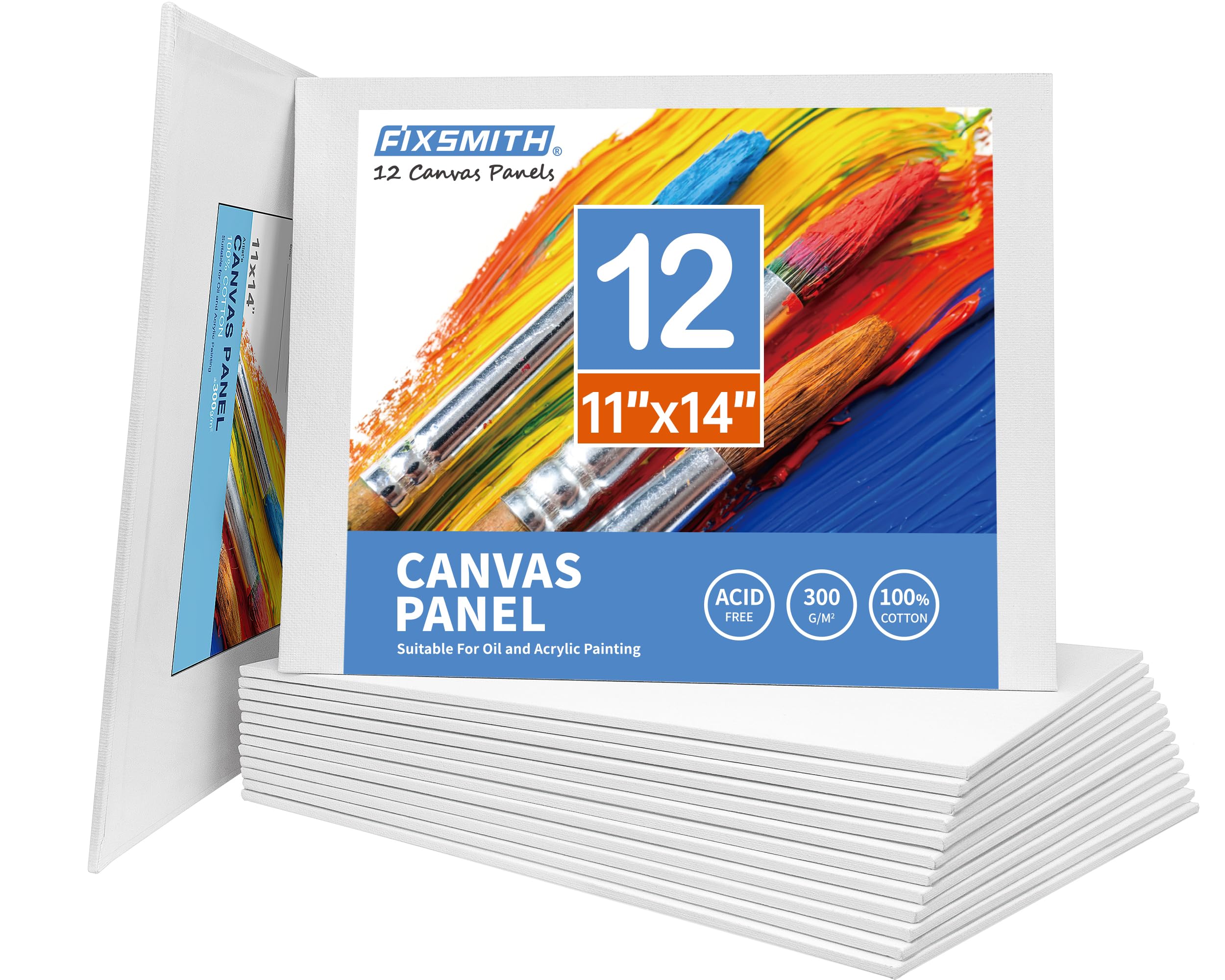 FIXSMITH Canvas Boards for Painting 11x14 Inch, Super Value 12 Pack White Blank Canvas Panels, 100% Cotton Primed, Painting Art Supplies for Professionals, Hobby Painters, Students &amp; Kids