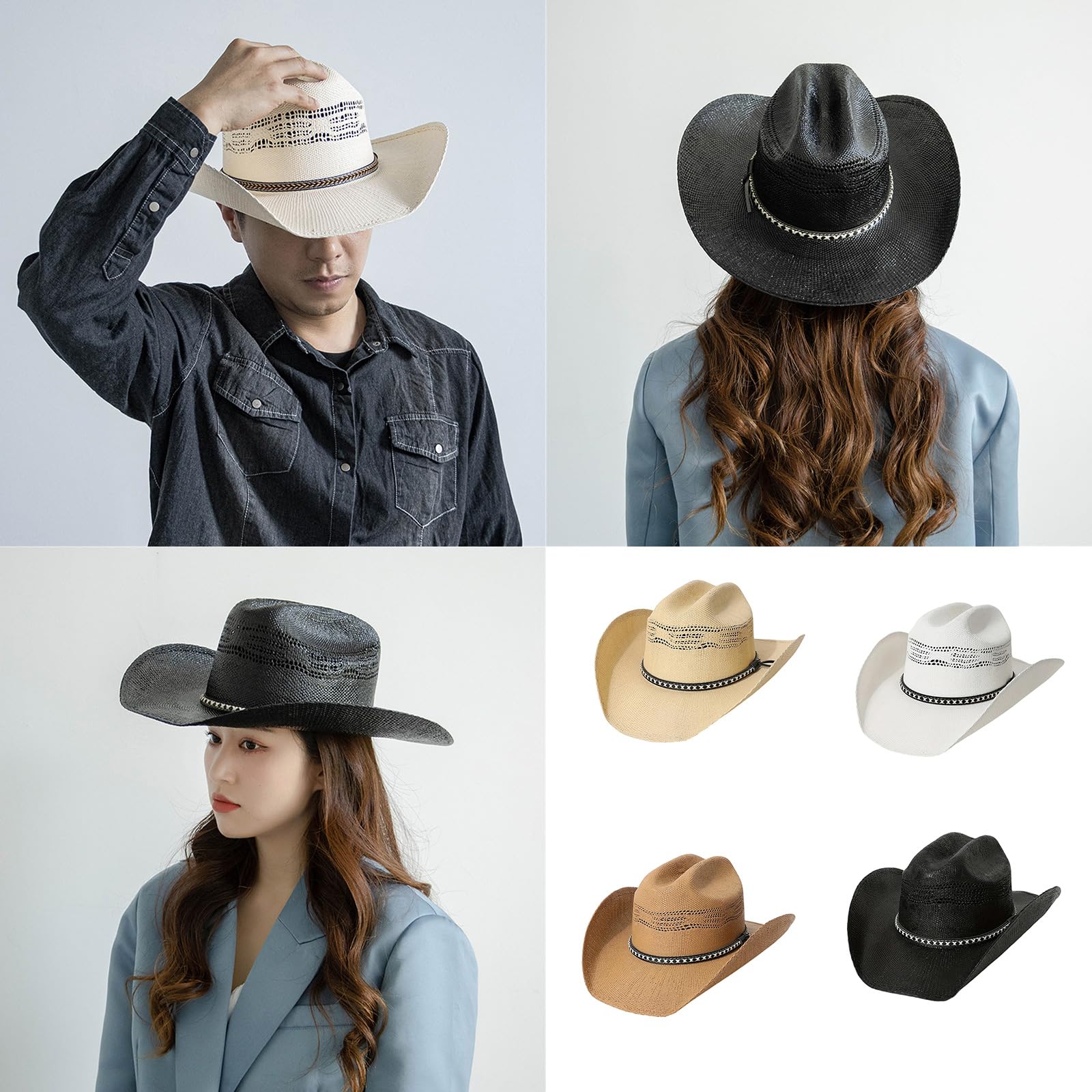 GRABAGECAN White Western Panama Denims Hat Breathable Comfortable Unisex Fashion Accessory for Outdoor Activity