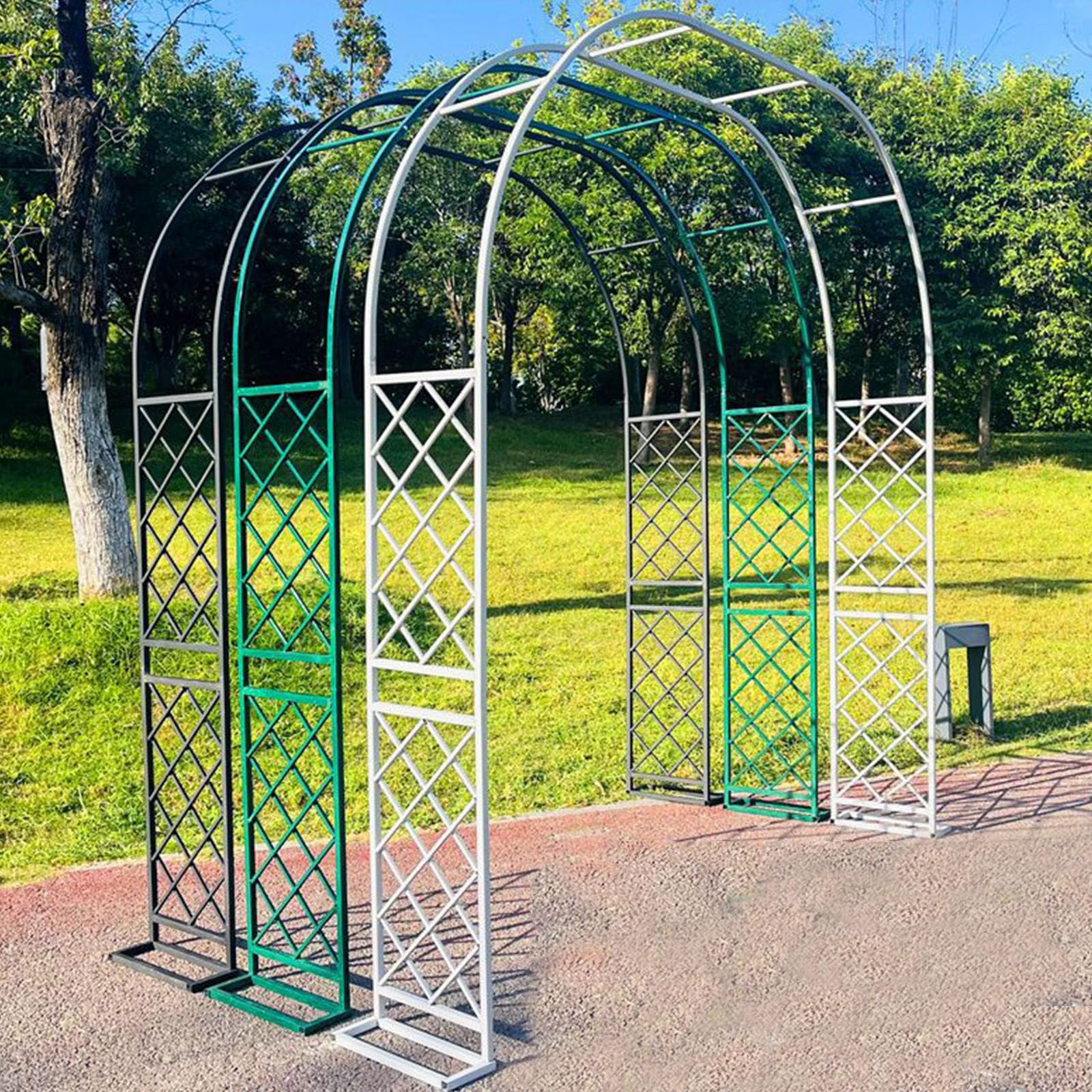Grande arco da giardino in metallo, 1,4 m e 3,4 m, supporto per piante rampicanti bianche, supporto per rose e fiori, decorazione esterna per cortile, cortile ed eventi di matrimonio.